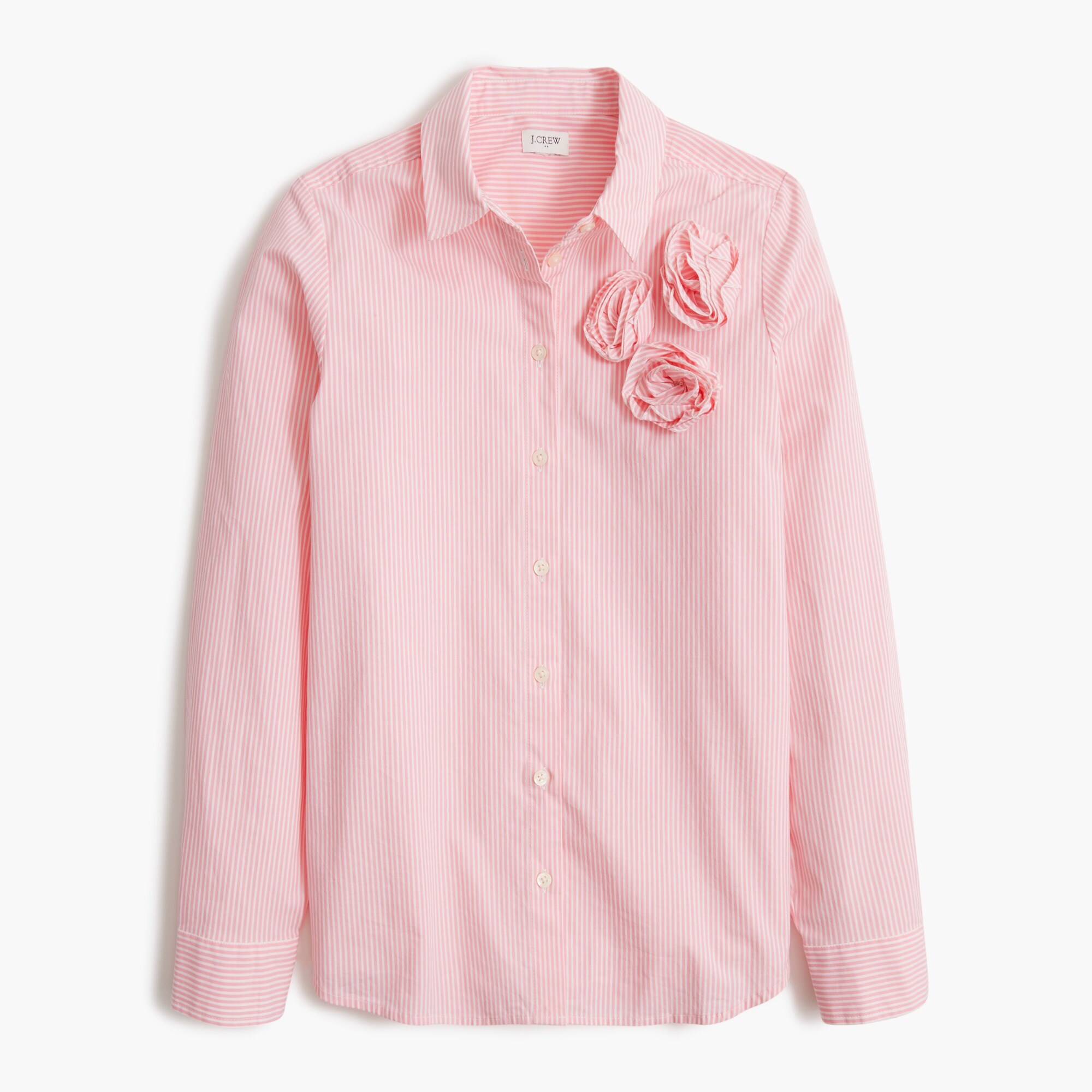 striped rosette button-up shirt for women