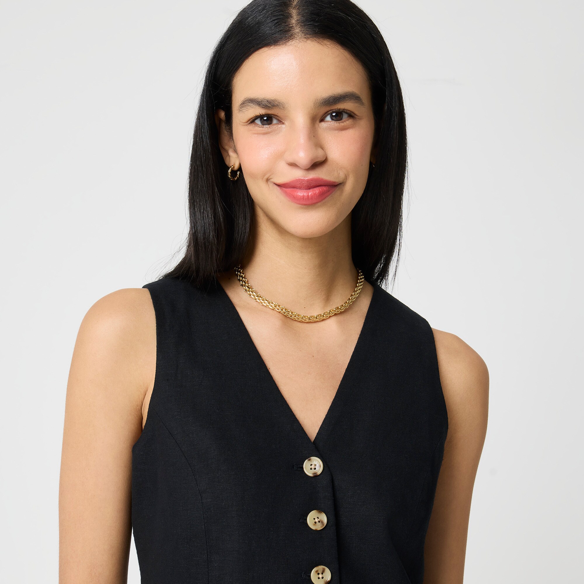 Button-front linen-blend vest