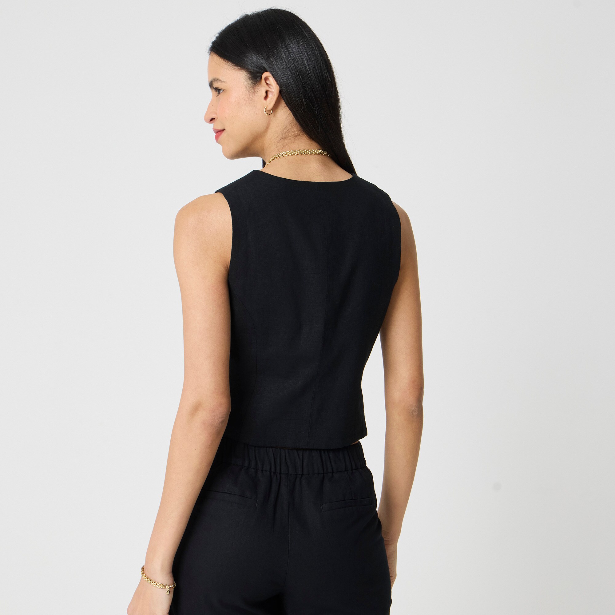 Button-front linen-blend vest