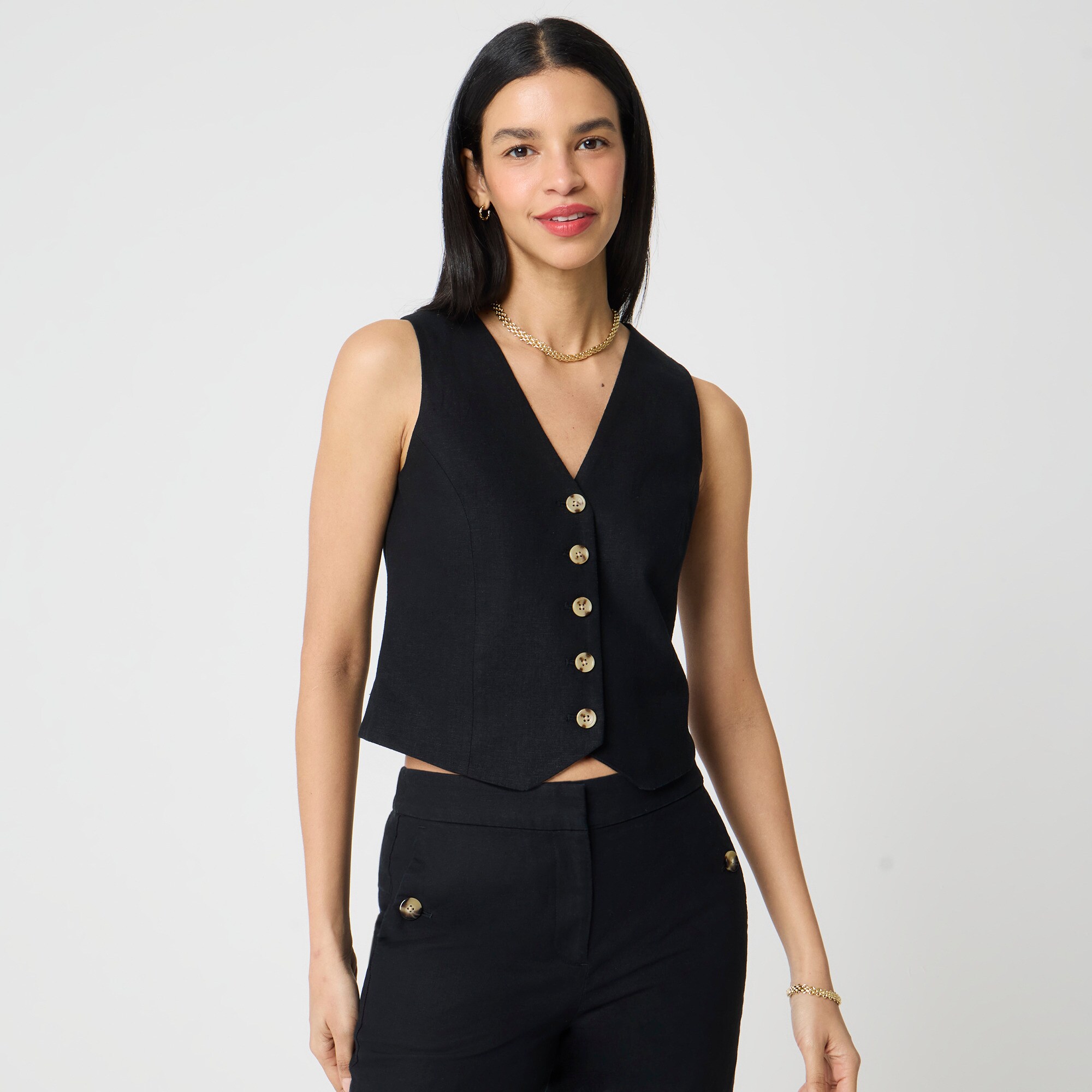 Button-front linen-blend vest