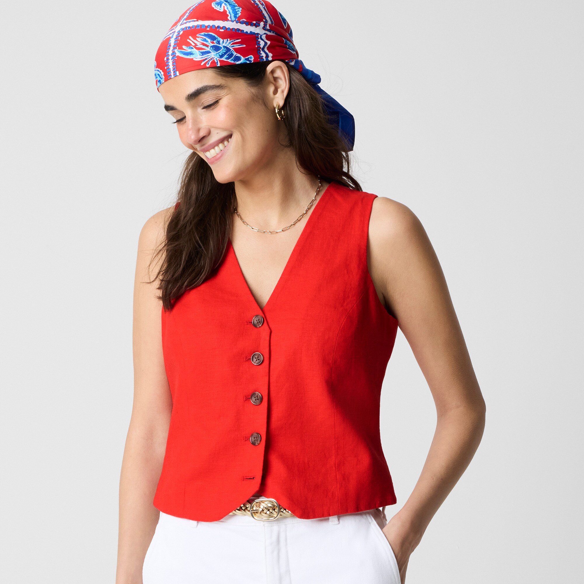 Button-front linen-blend vest