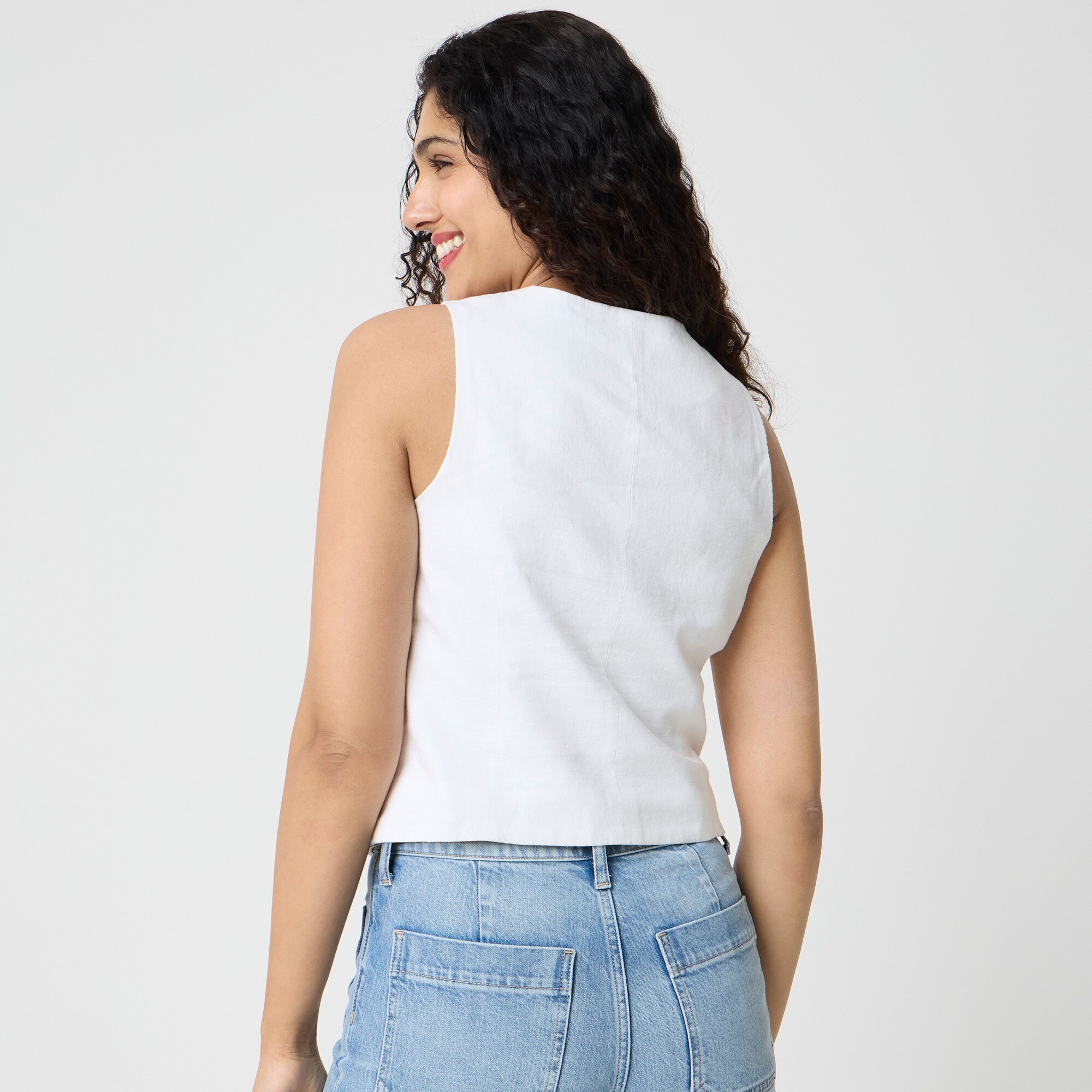 Button-front linen-blend vest