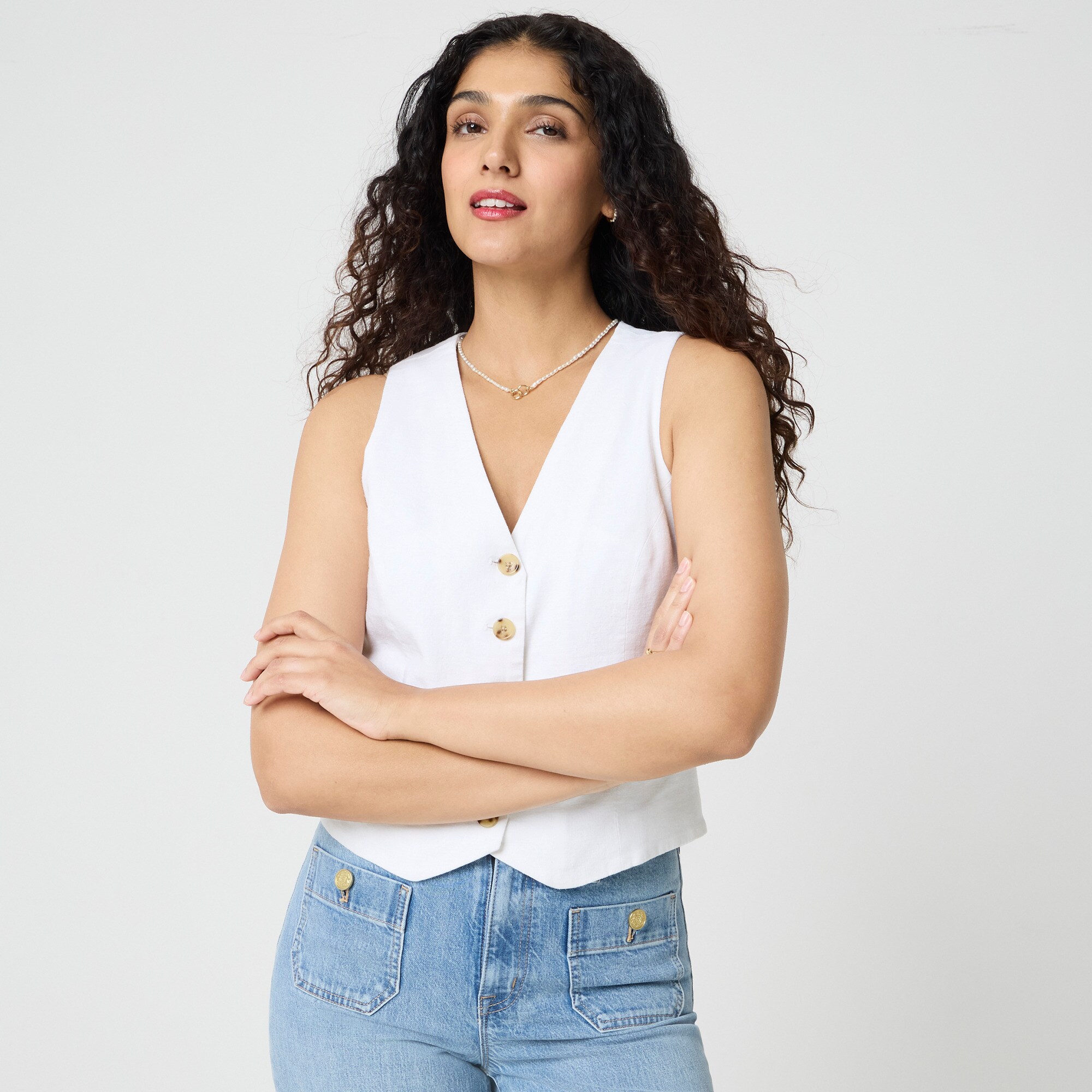 Button-front linen-blend vest