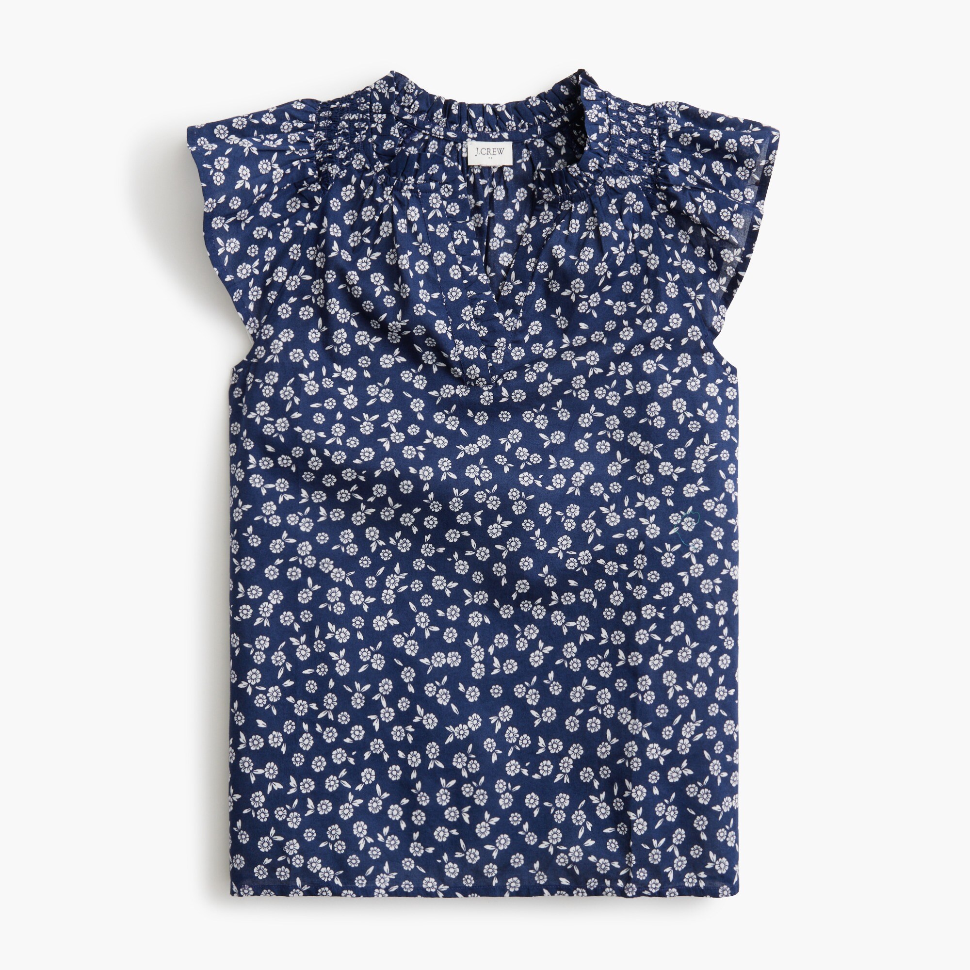 Printed flutter-sleeve top