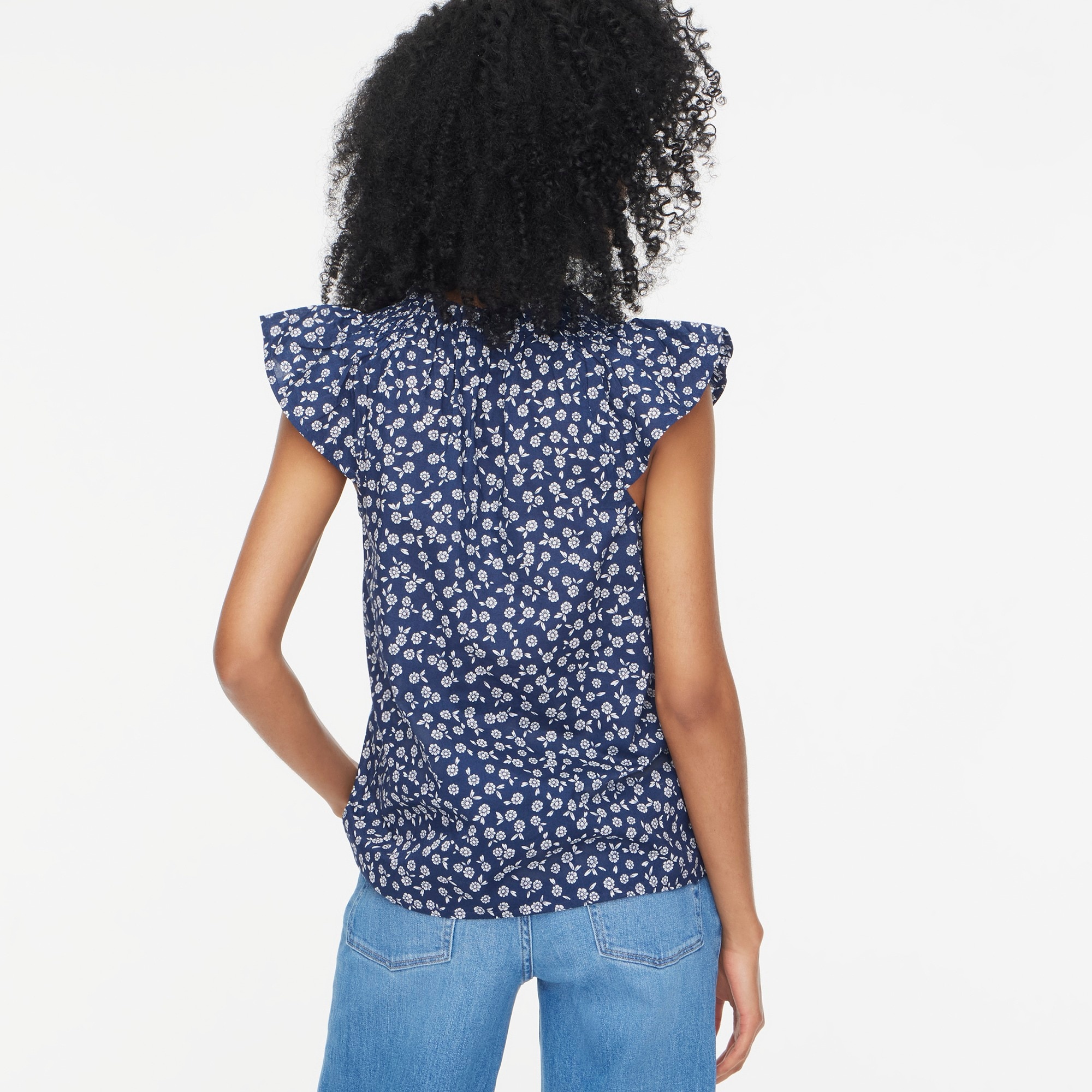 Printed flutter-sleeve top