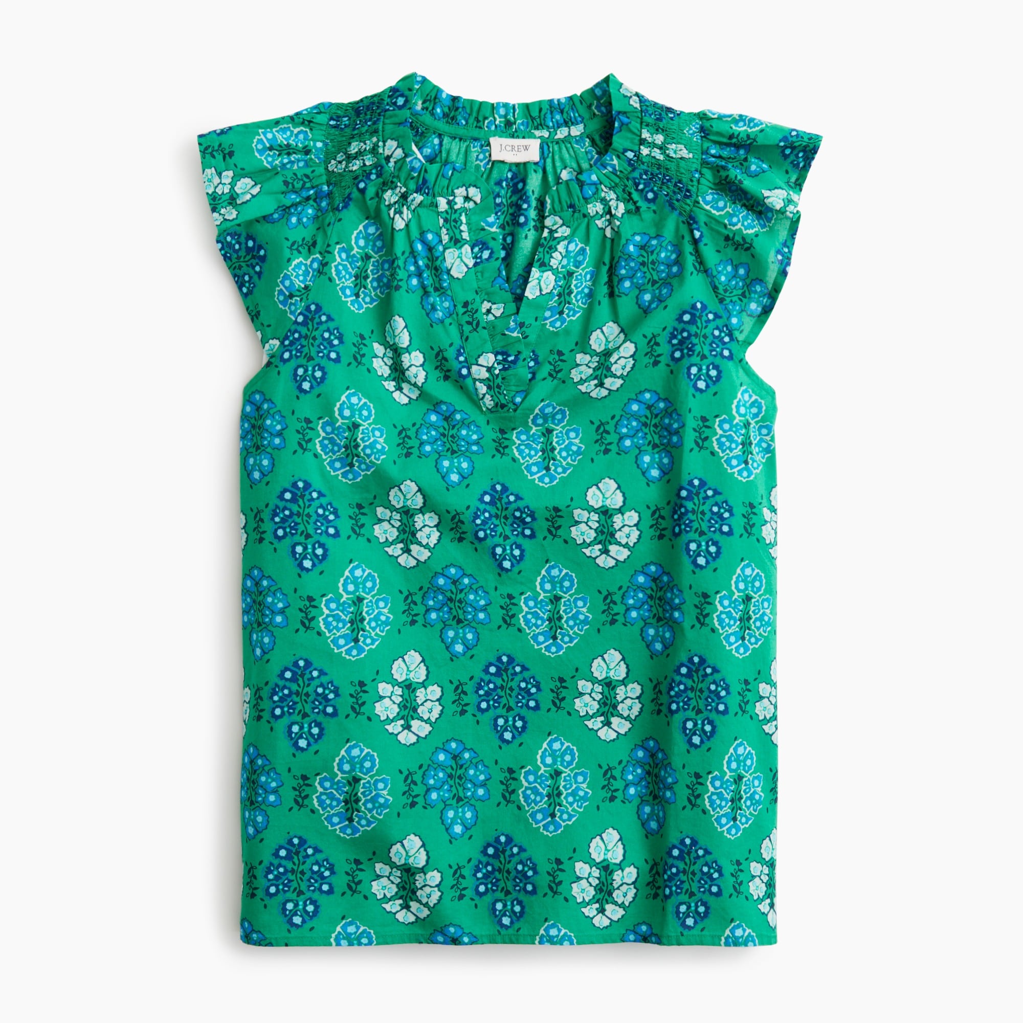 Printed flutter-sleeve top