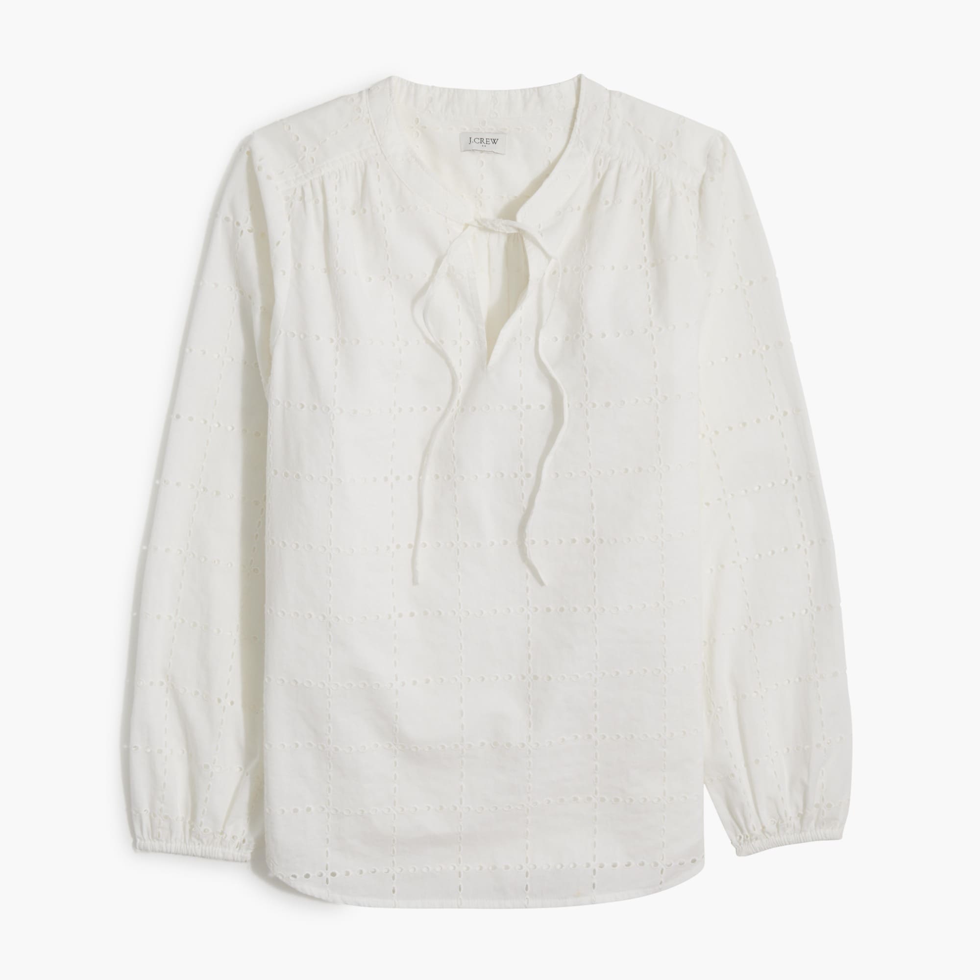Factory: Long-sleeve Eyelet Tie-neck Top For Women