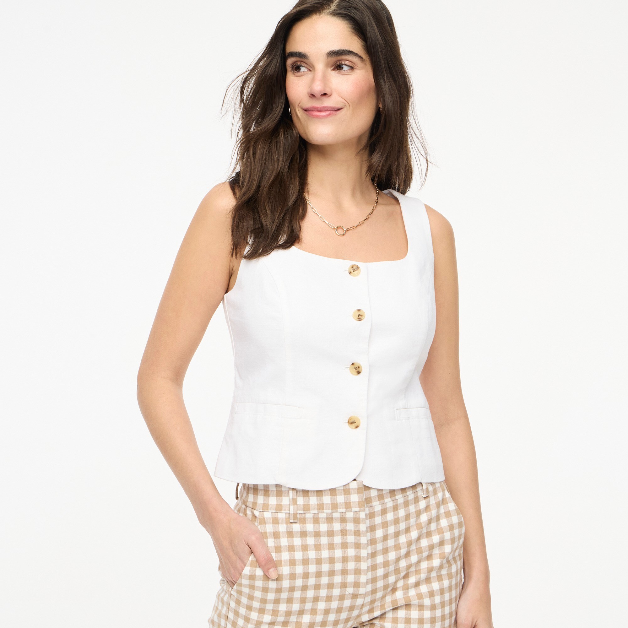 womens Squareneck linen-blend vest