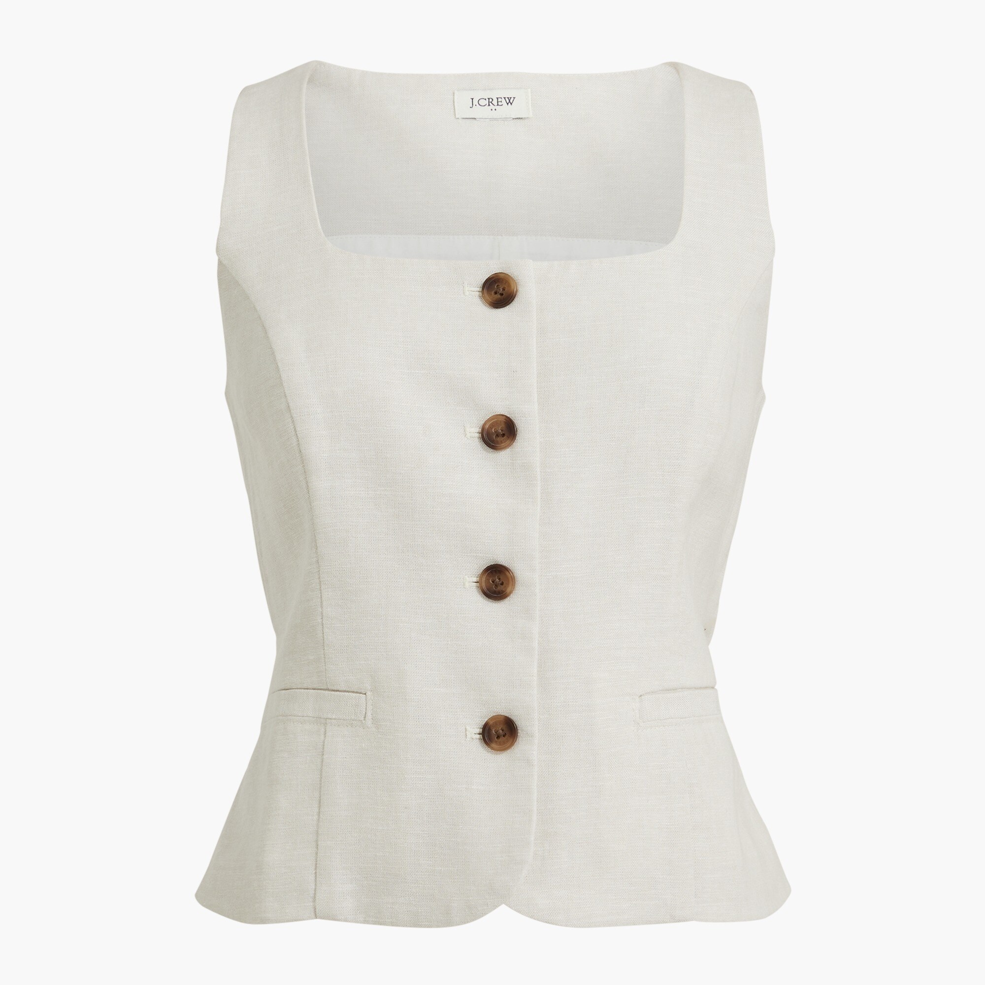 Squareneck linen-blend vest