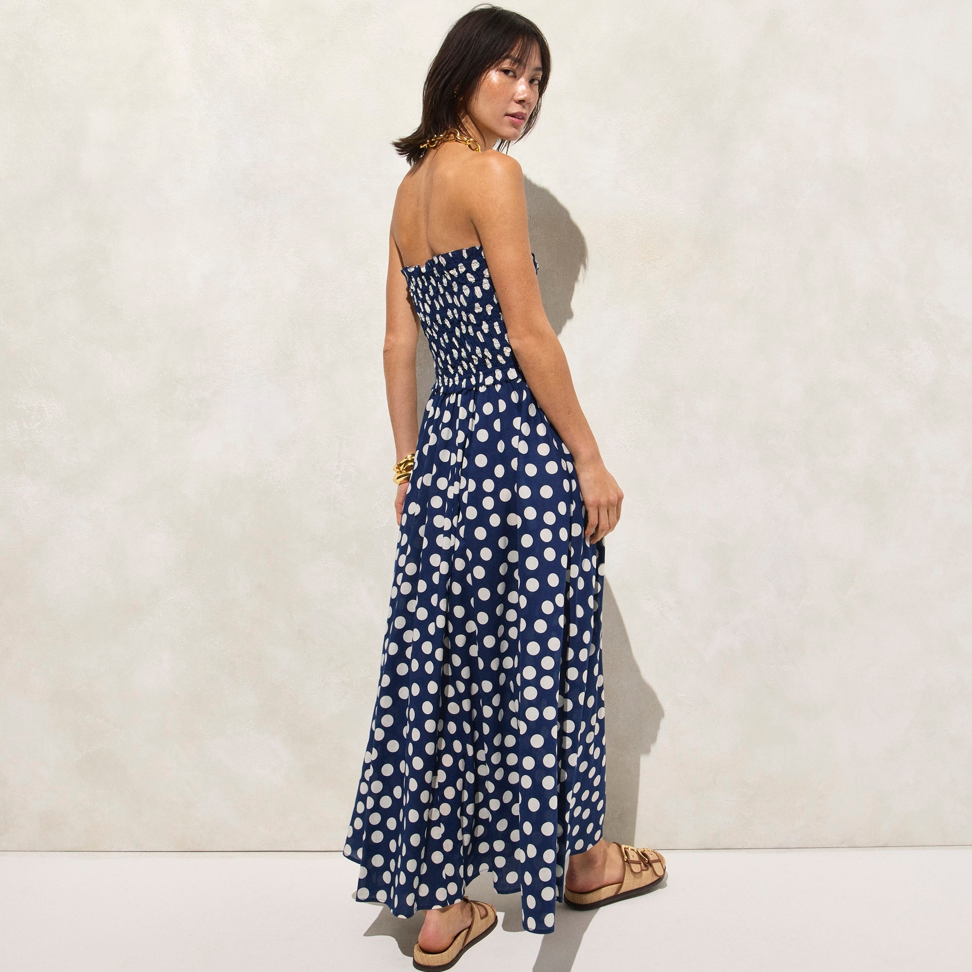 Smocked maxi dress in cotton voile