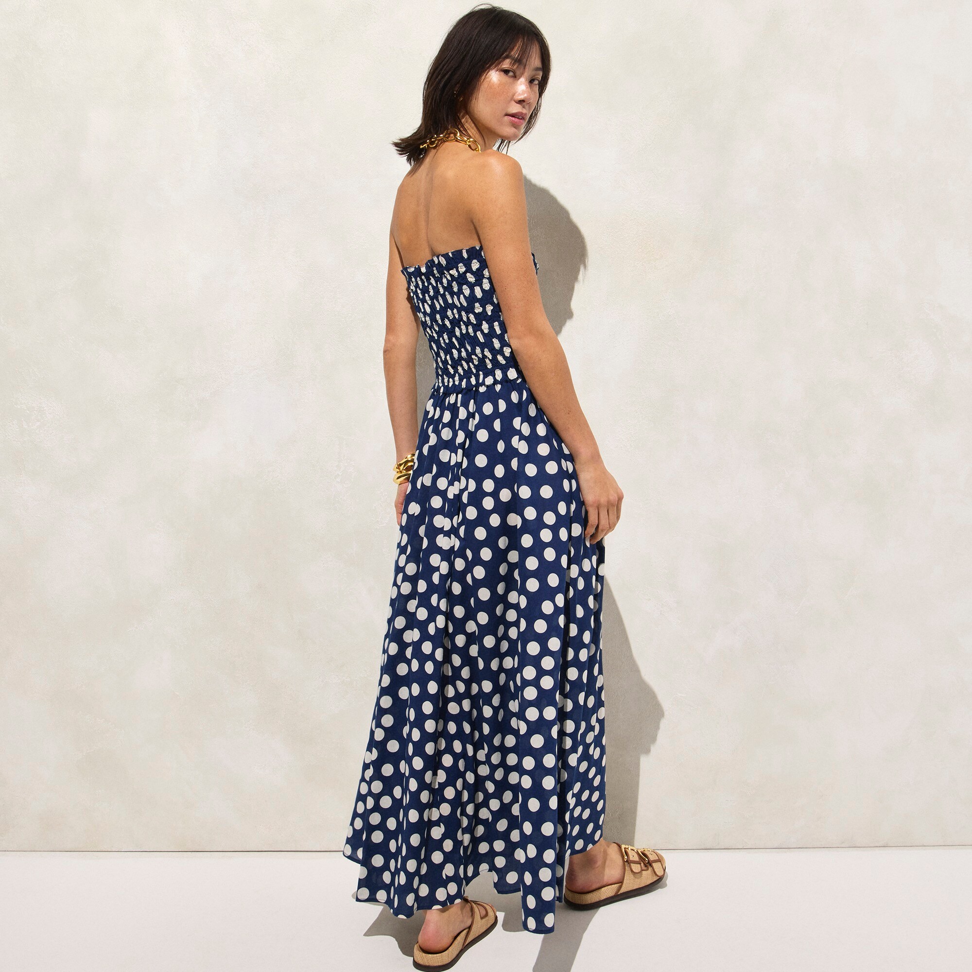 Smocked maxi dress in cotton voile