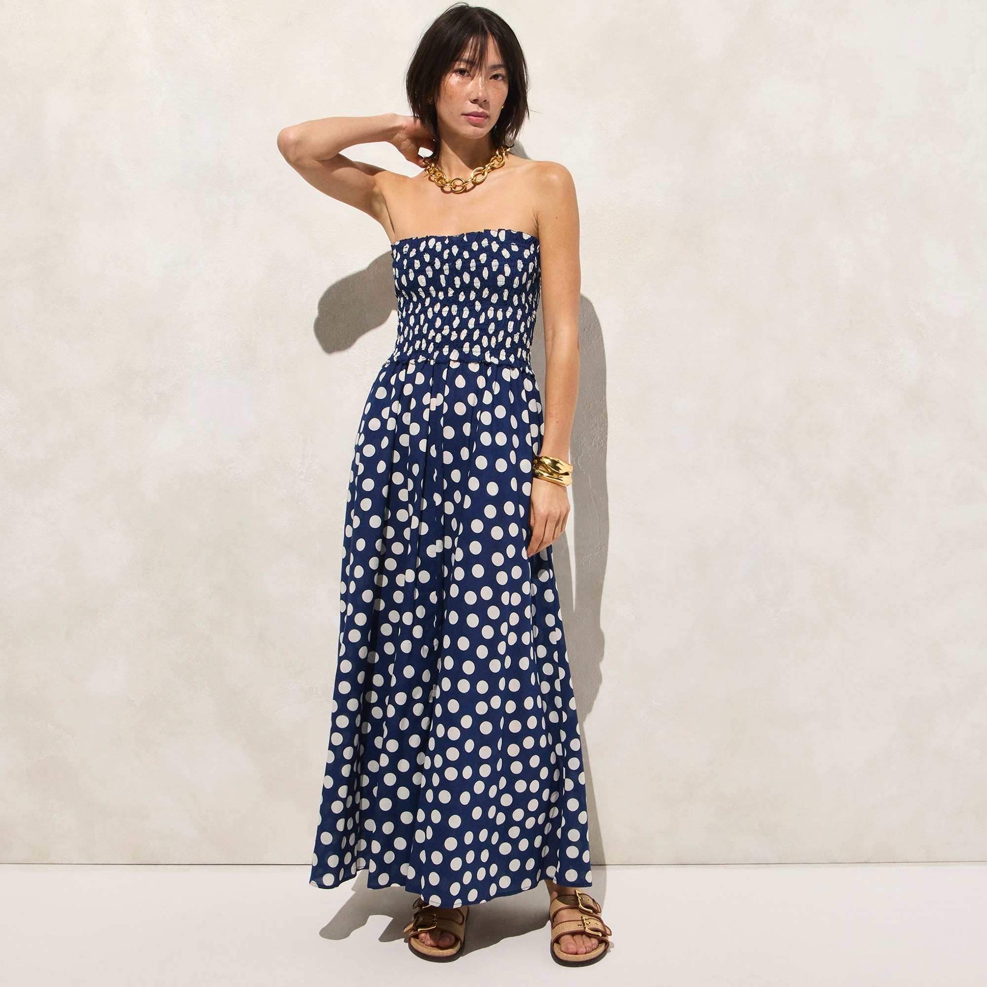 womens Smocked maxi dress in cotton voile
