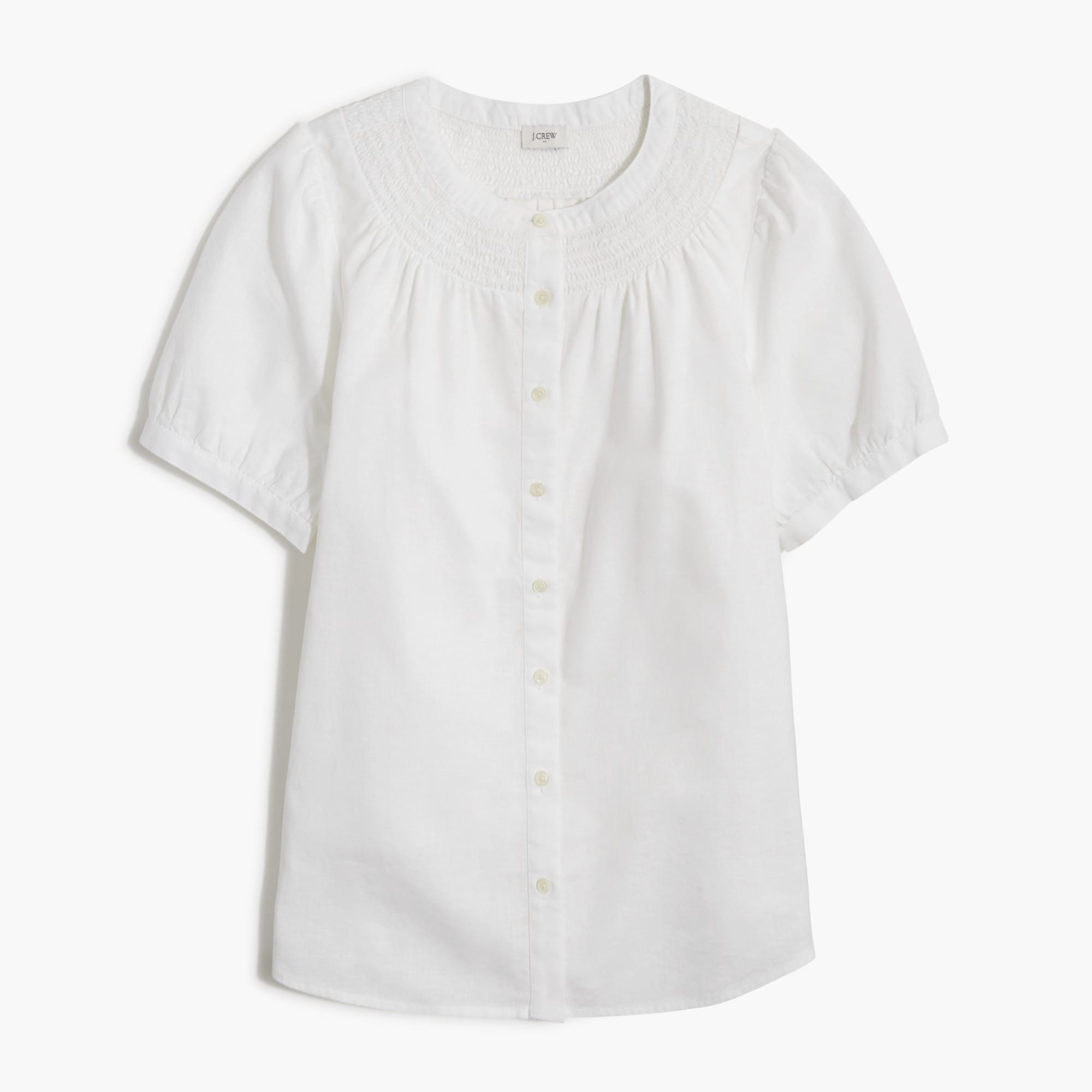 Factory: Linen-blend Short-sleeve Smock-neck Top For Women
