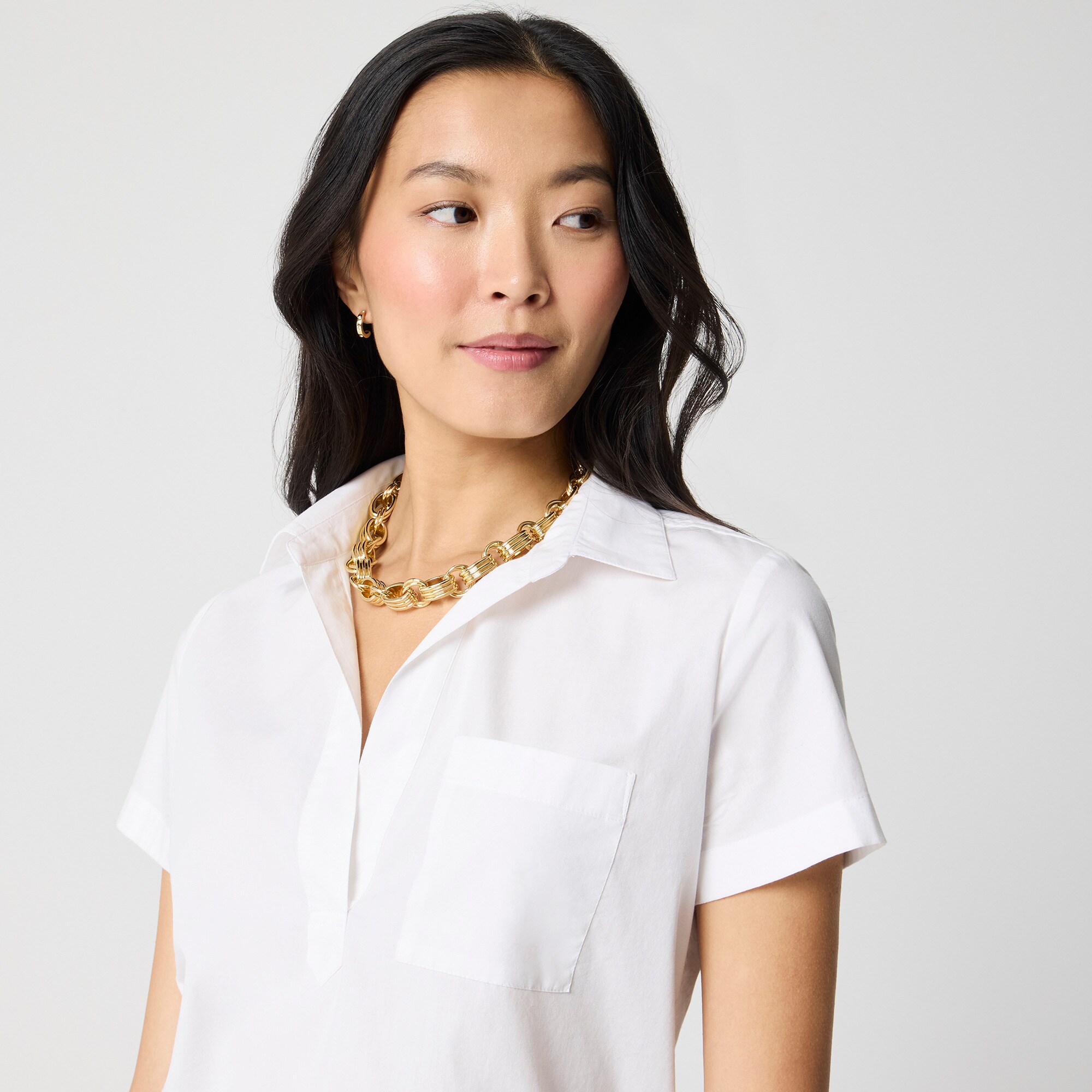 Short-sleeve poplin popover top