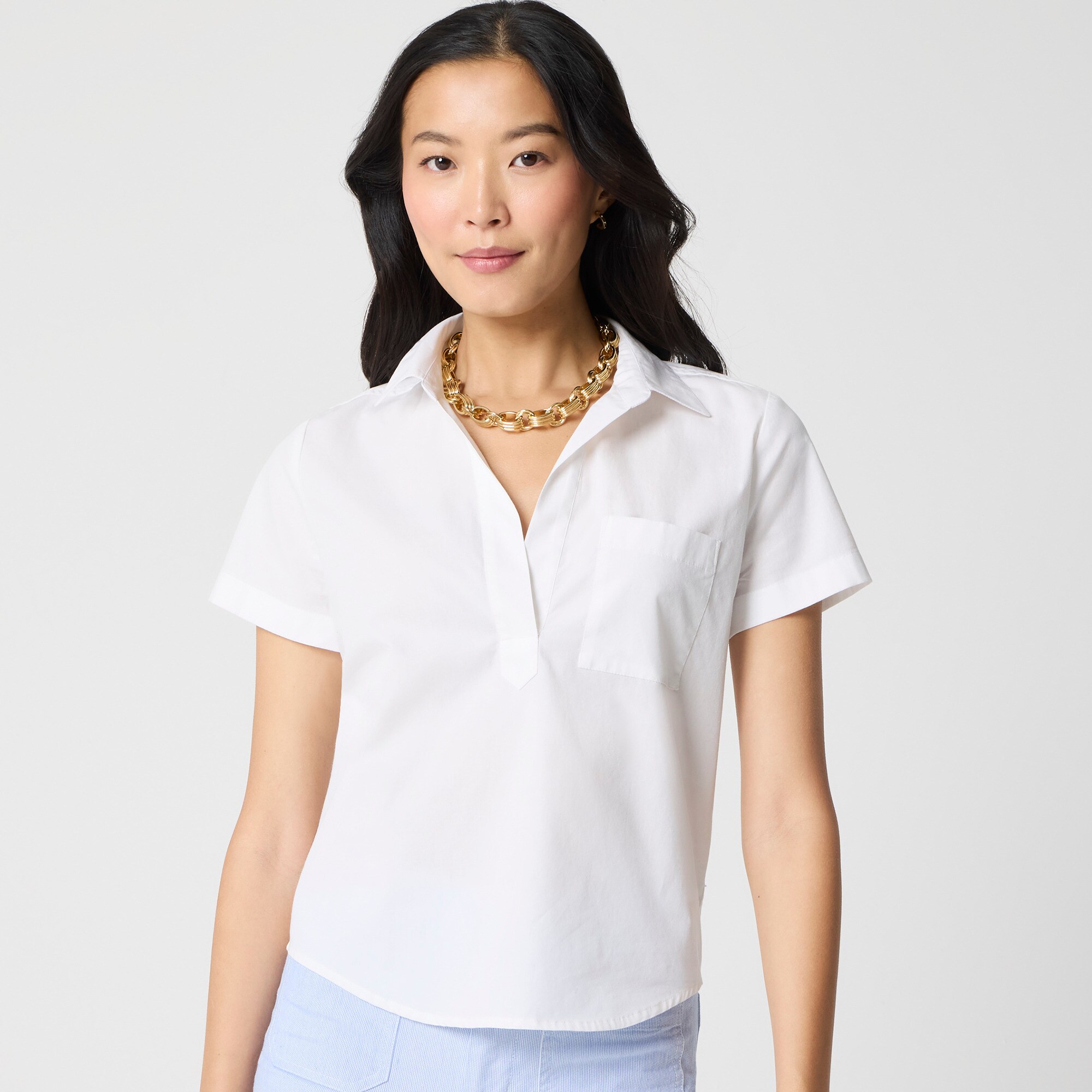 Short-sleeve poplin popover top