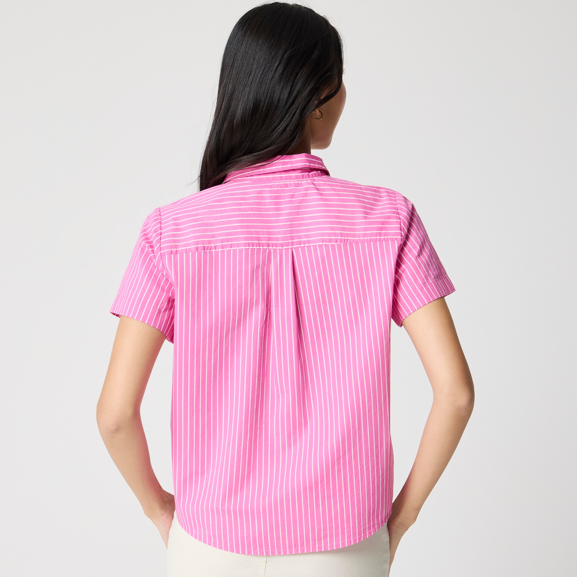 Striped short-sleeve poplin popover top