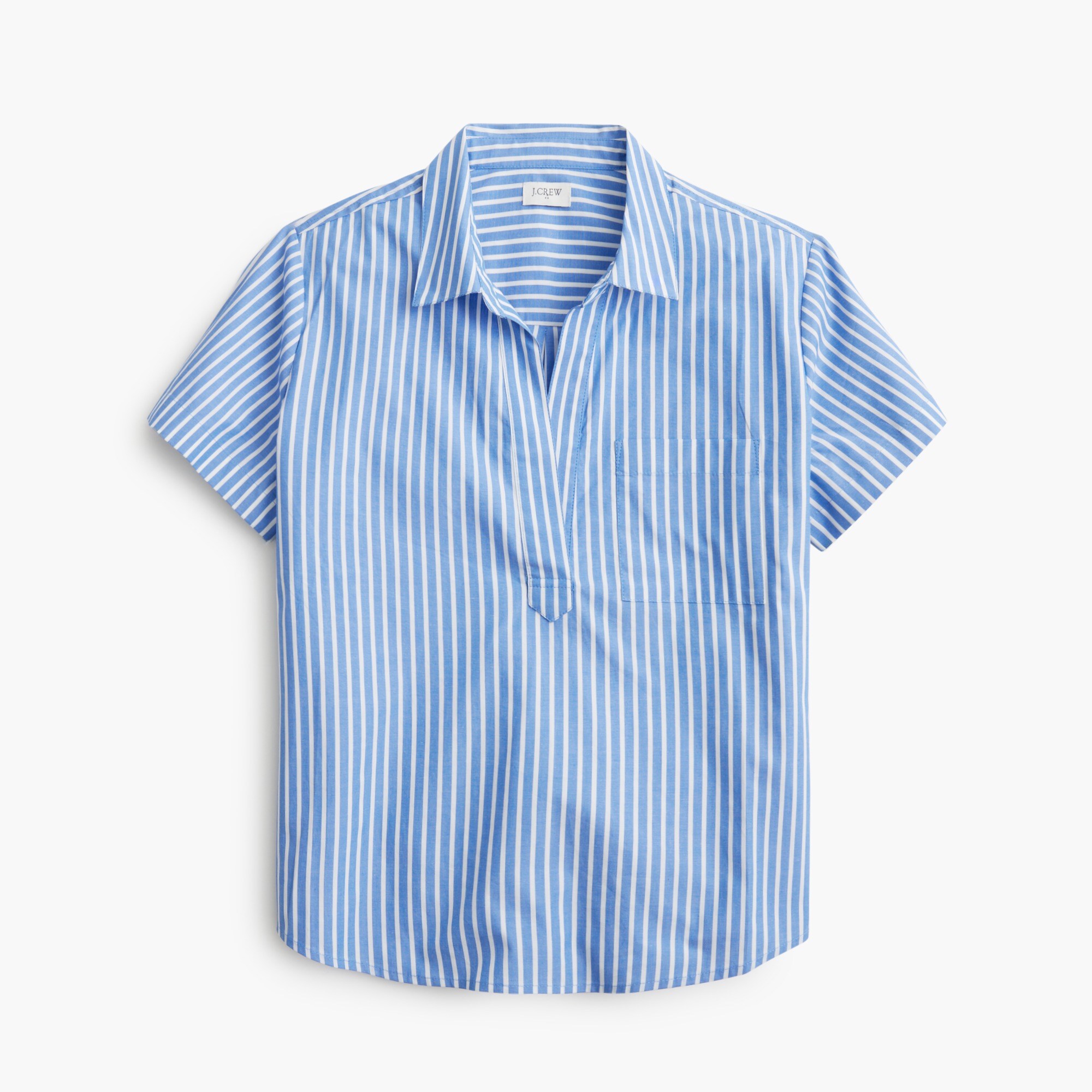 Striped short-sleeve poplin popover top