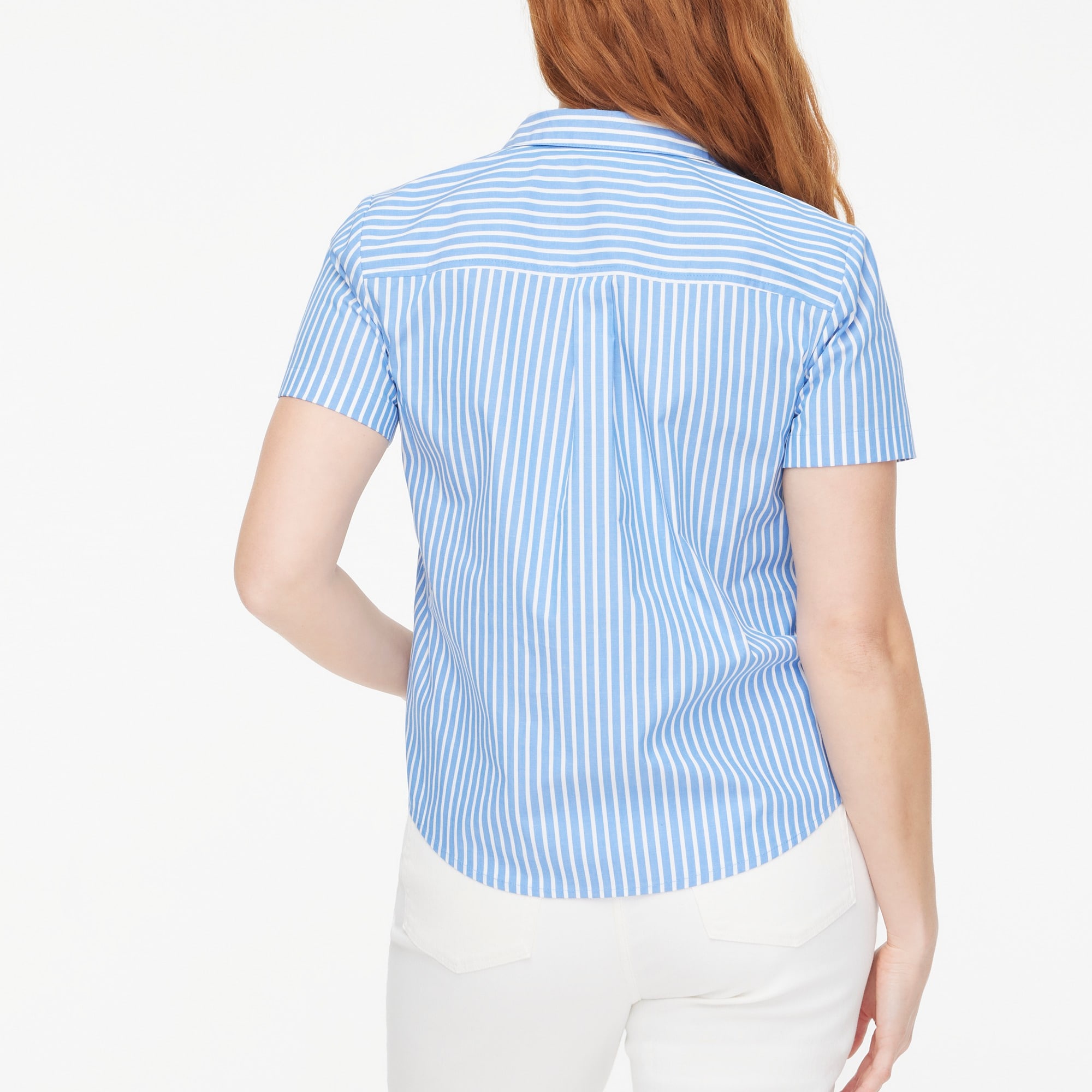 Striped short-sleeve poplin popover top