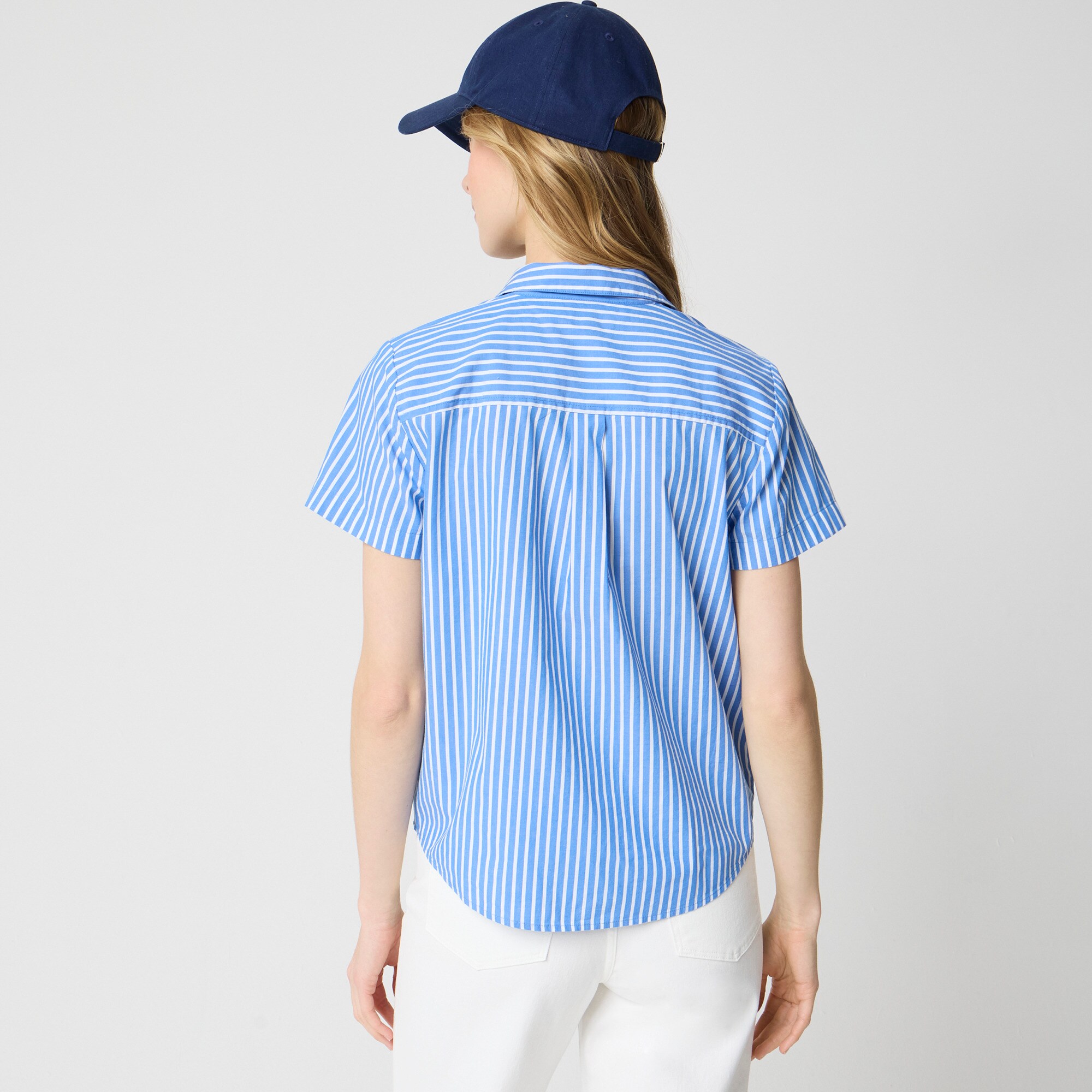Striped short-sleeve poplin popover top