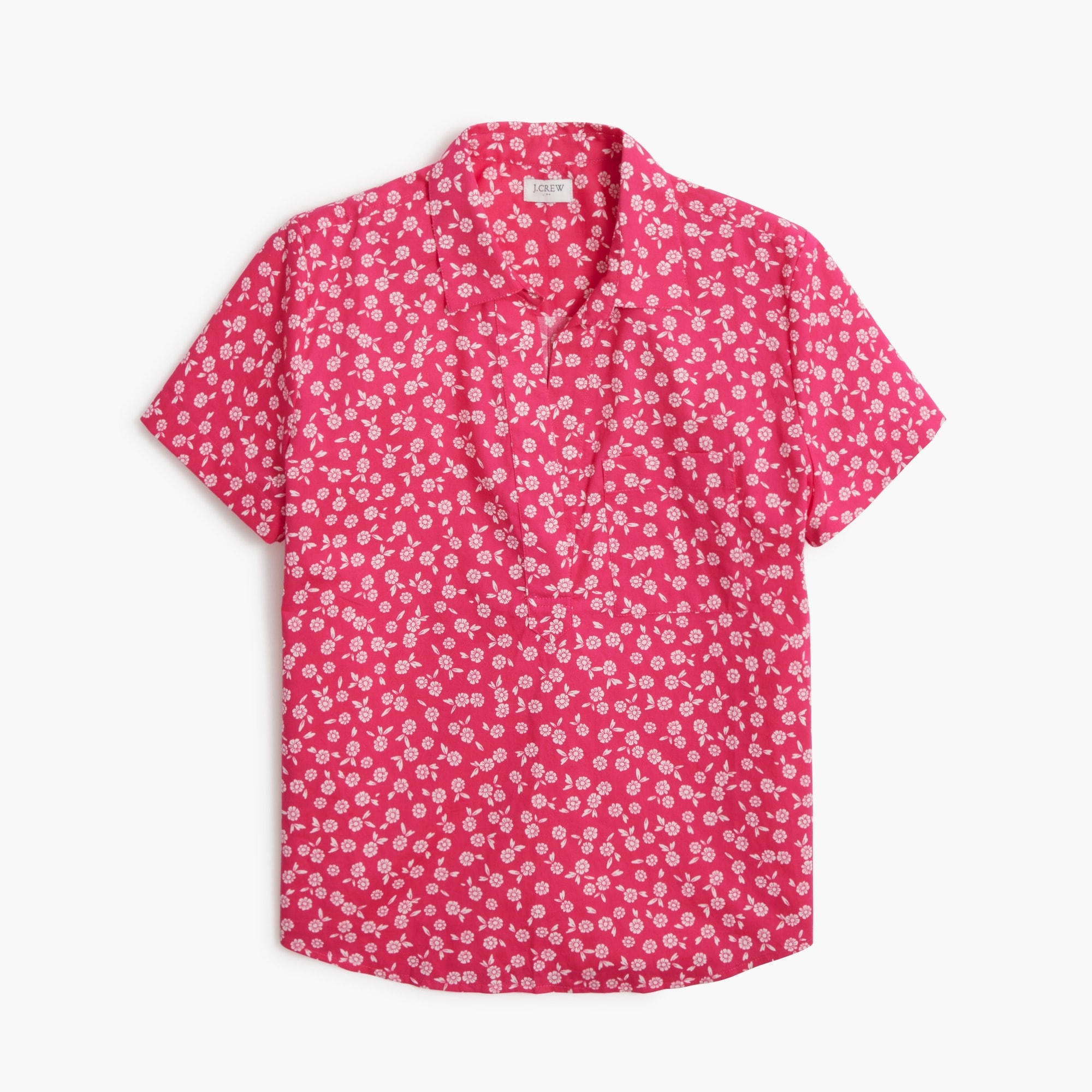 Printed short-sleeve poplin popover top