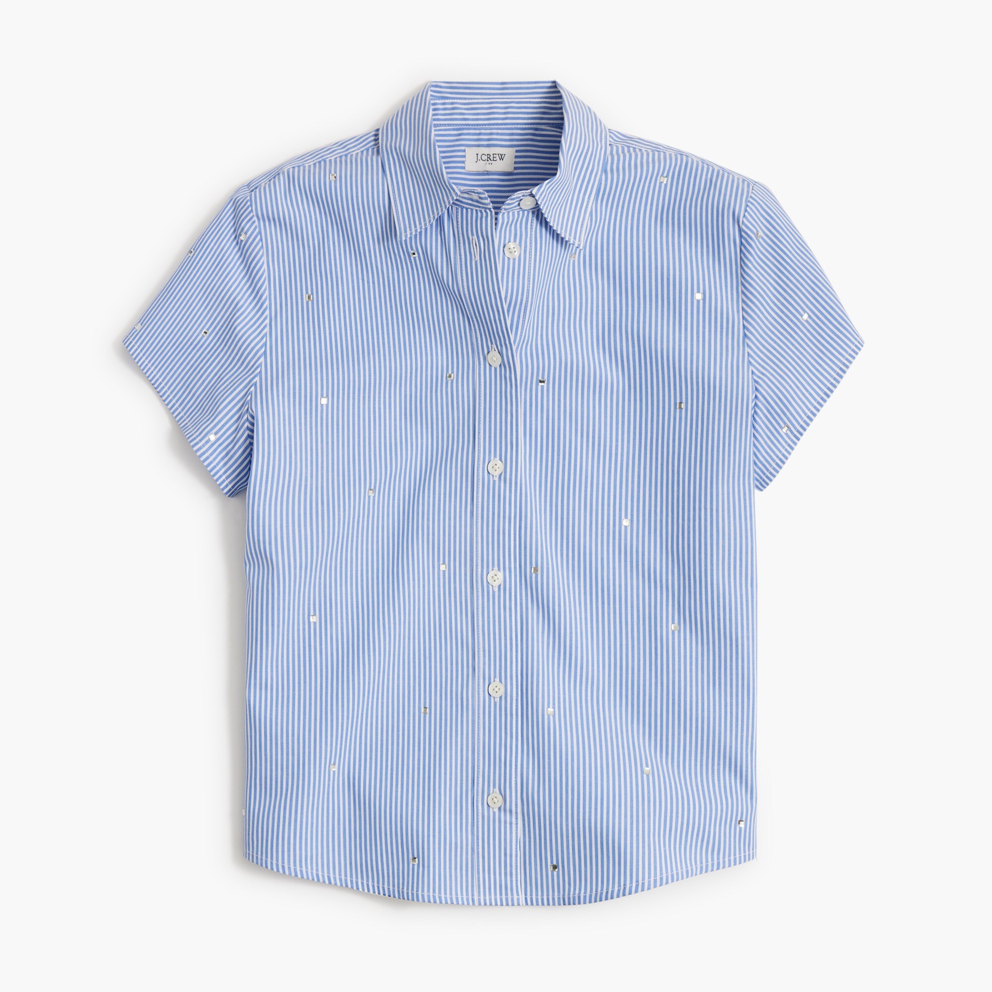 jeweled short-sleeve button-up shirt for women