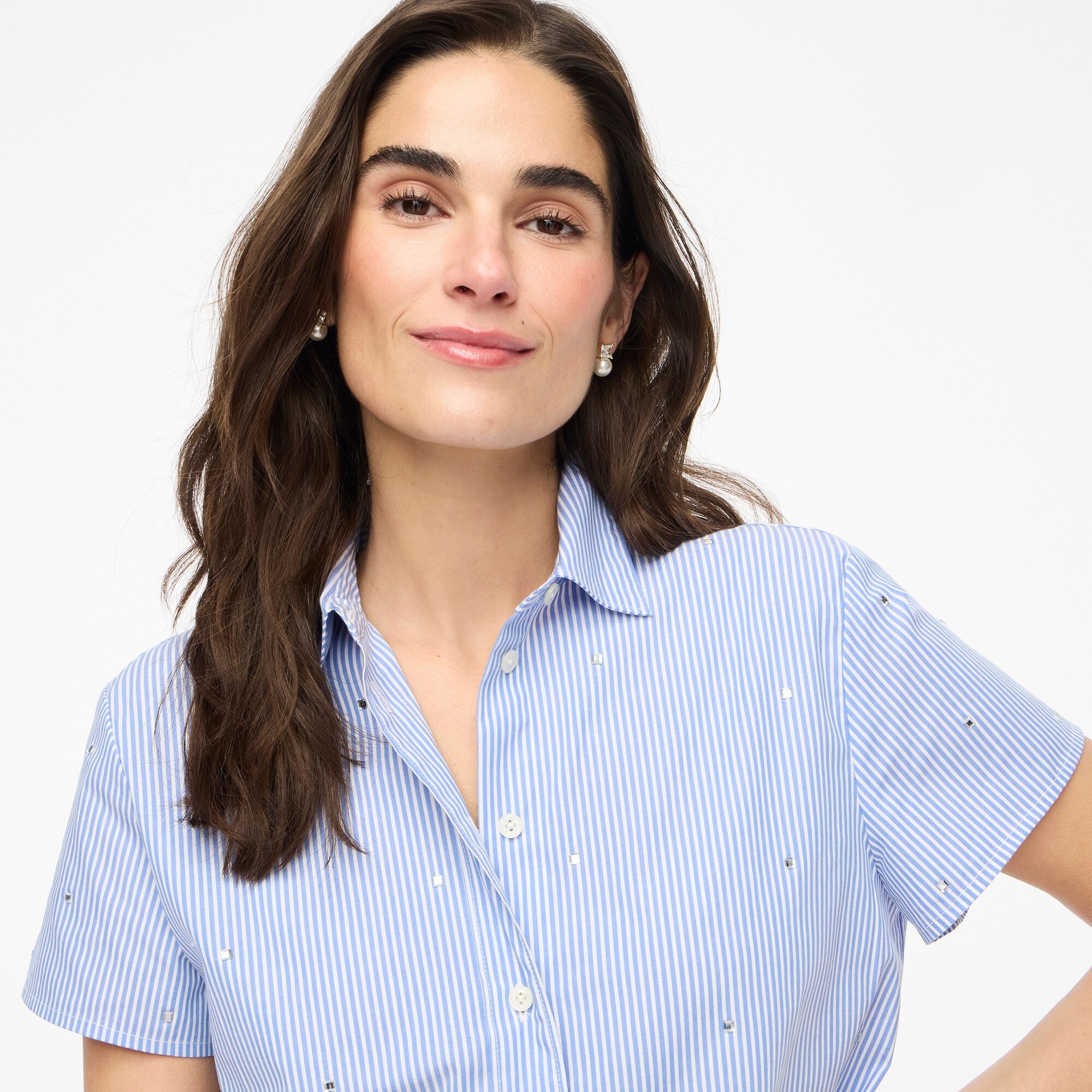 Jeweled short-sleeve button-up shirt