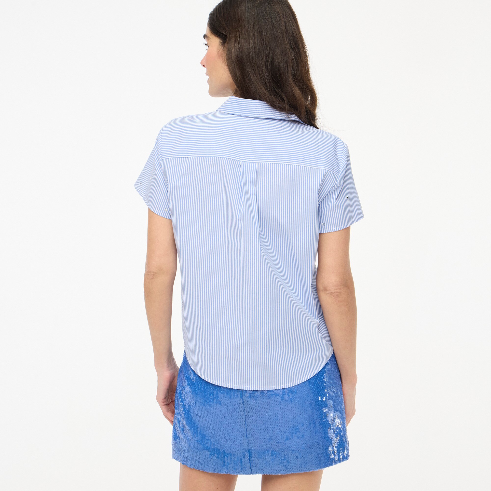 Jeweled short-sleeve button-up shirt