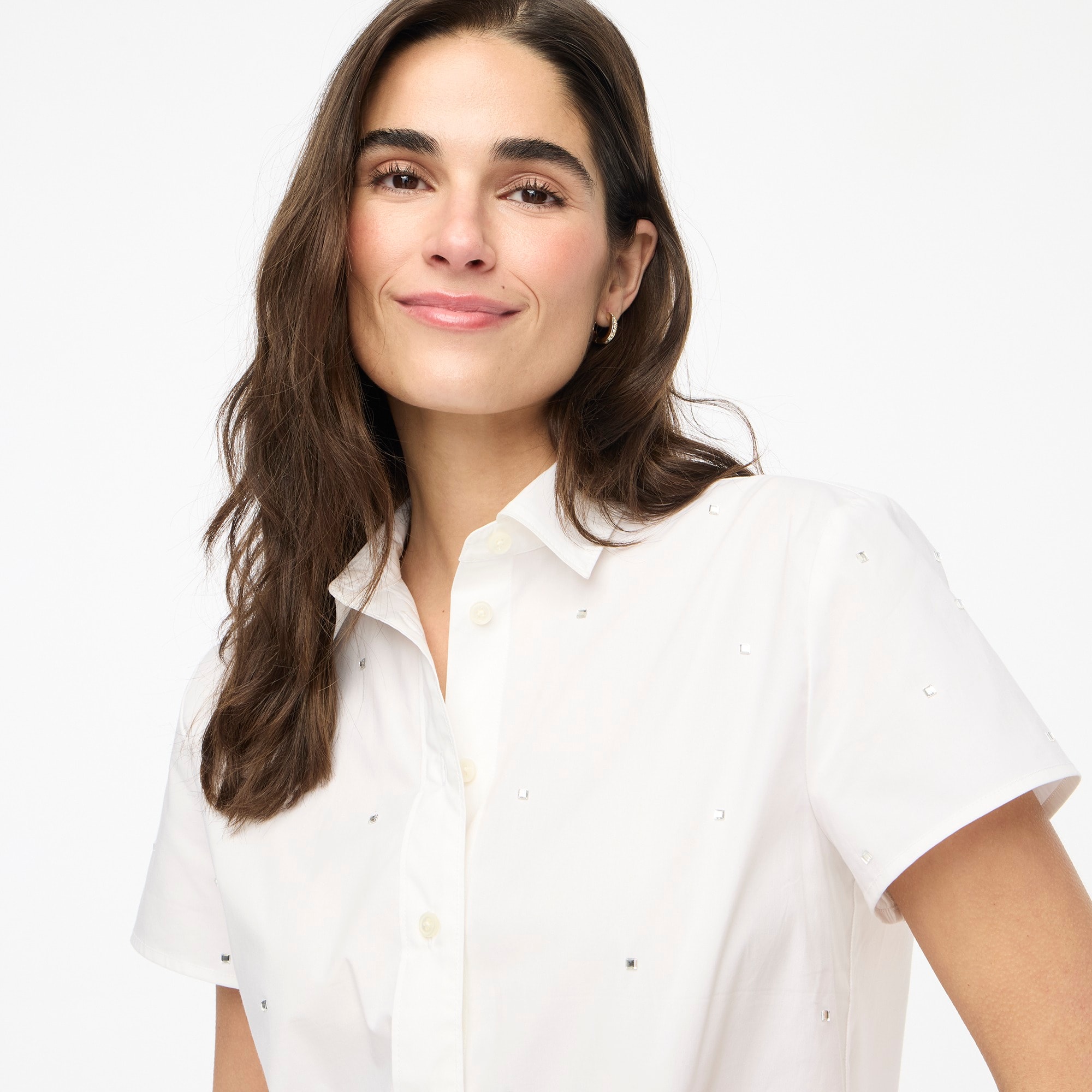Jeweled short-sleeve button-up shirt