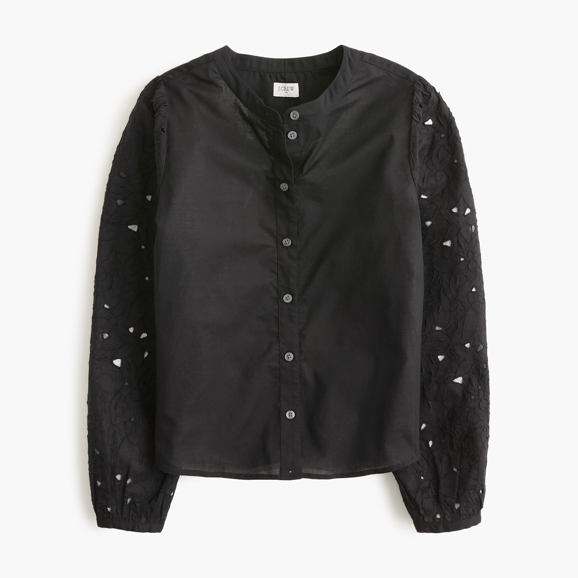 Eyelet-sleeve button-front top