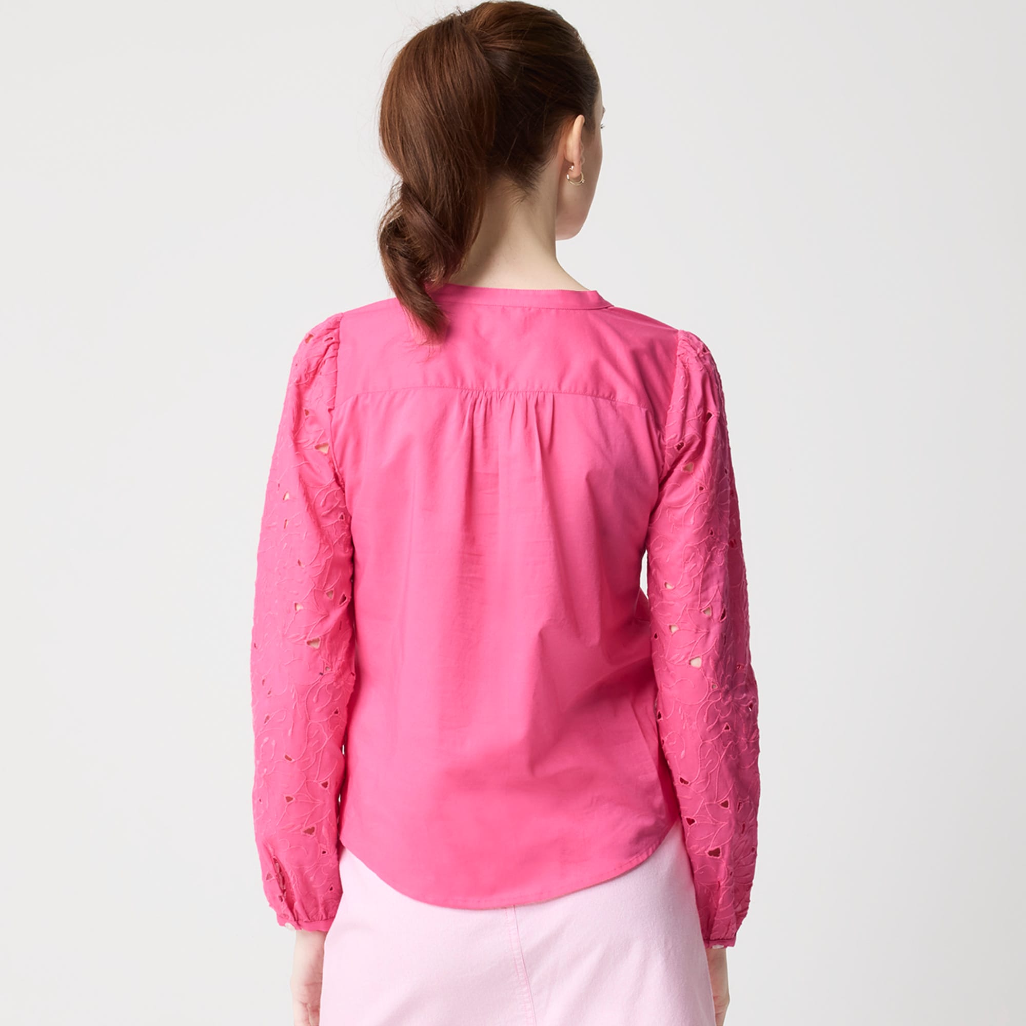 Eyelet-sleeve button-front top