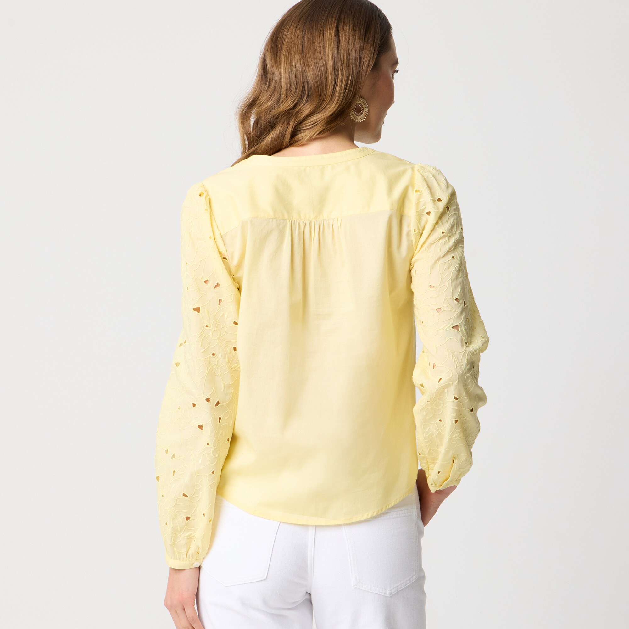 Eyelet-sleeve button-front top