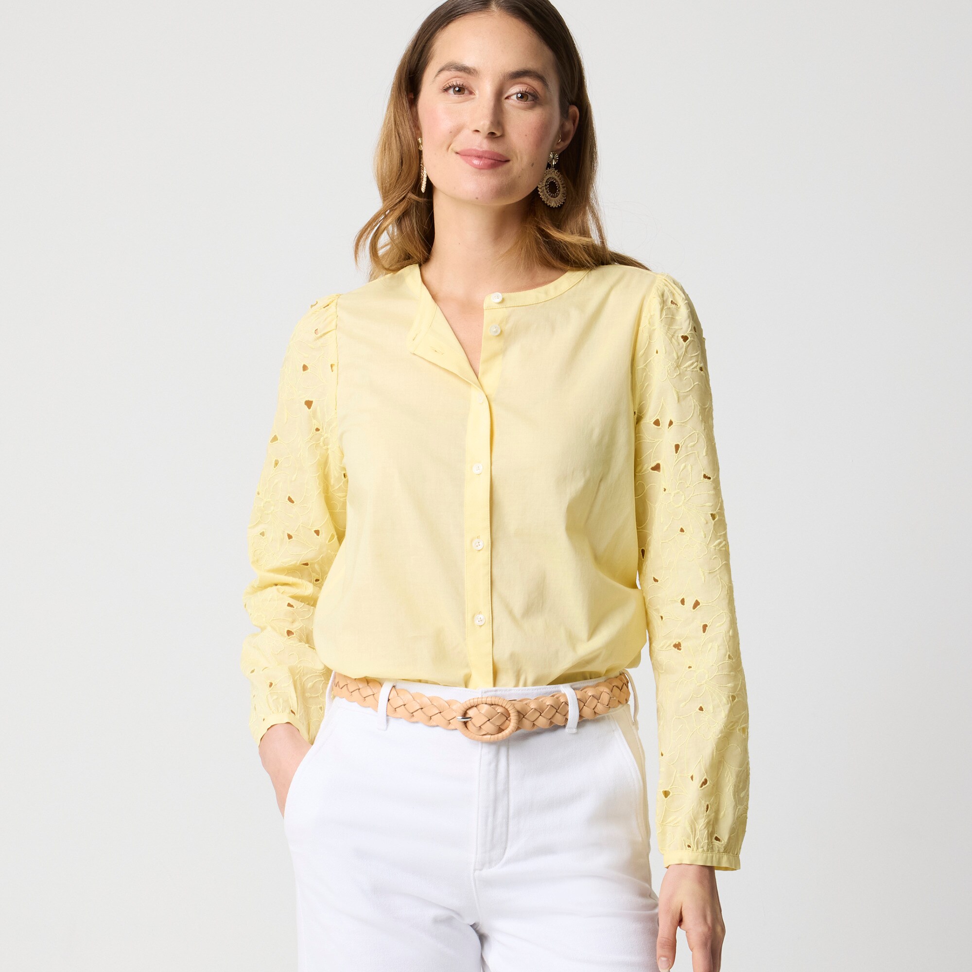 womens Eyelet-sleeve button-front top