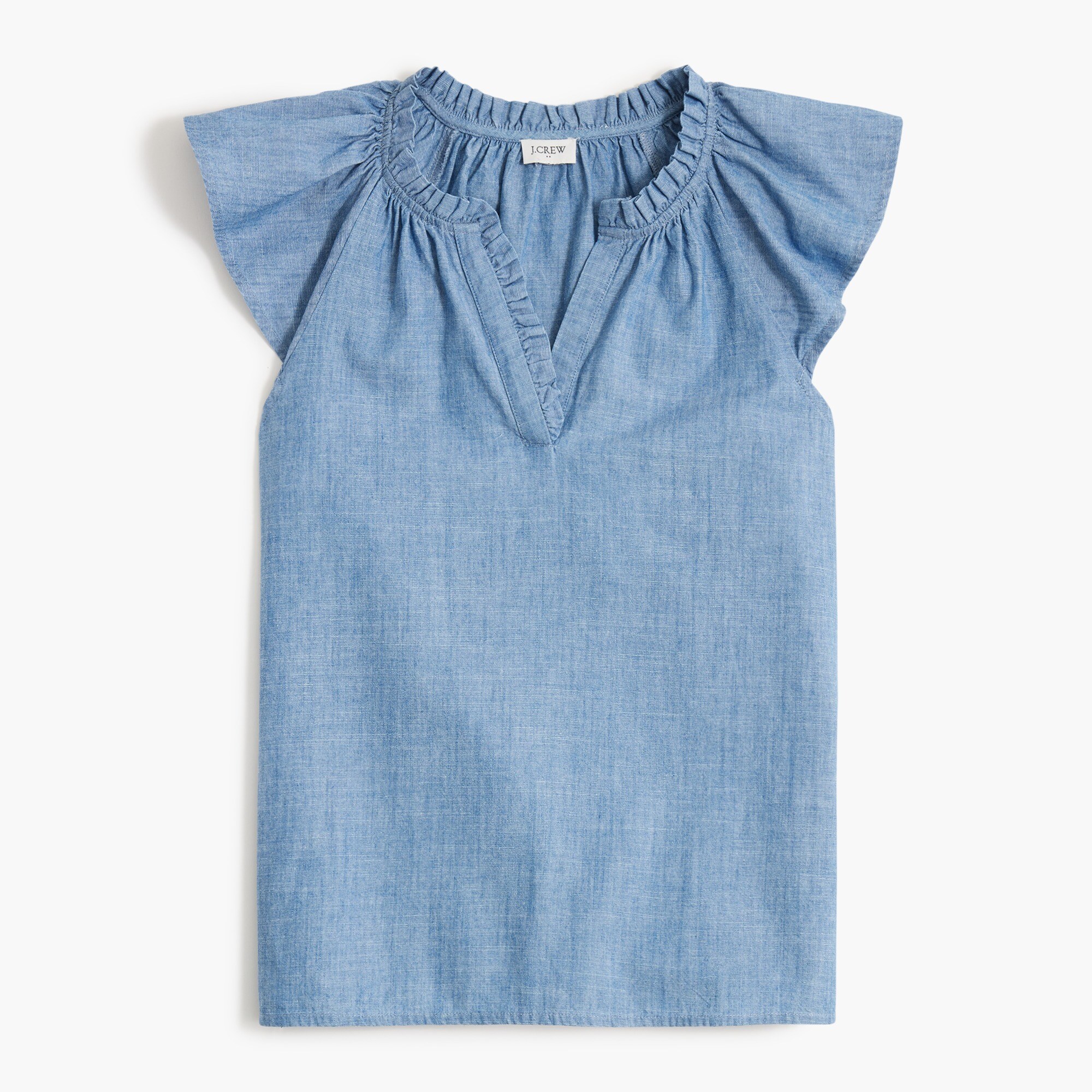chambray flutter-sleeve top for women