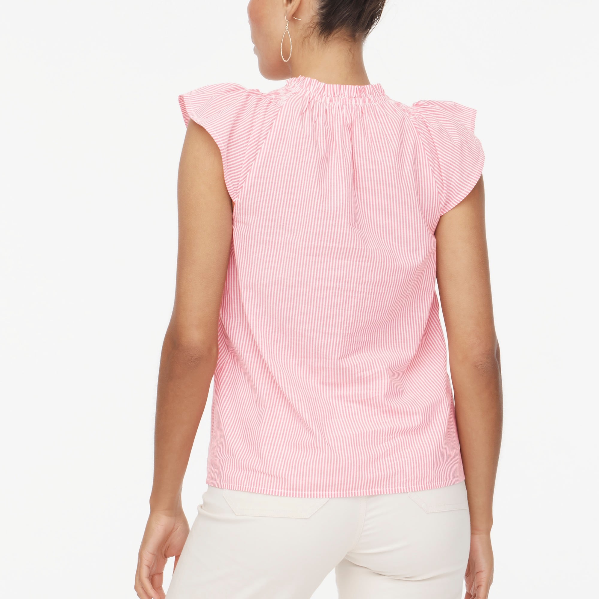 Striped flutter-sleeve top