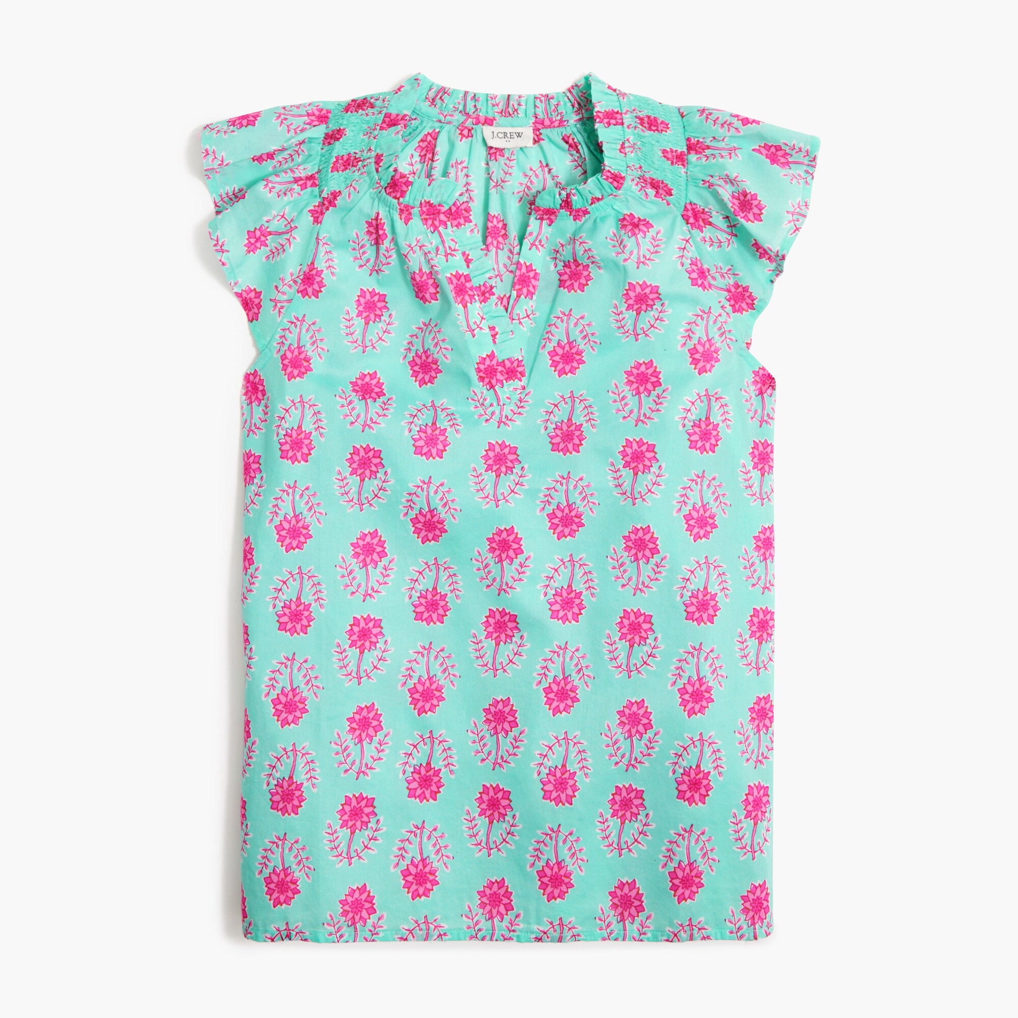Printed flutter-sleeve top