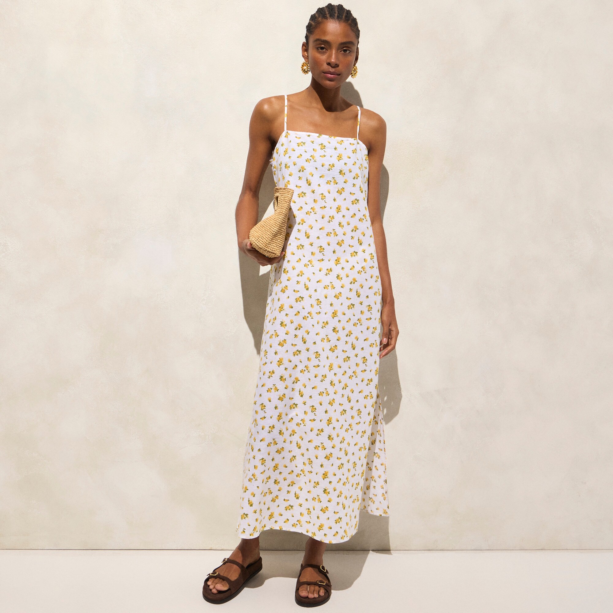  Linen-cotton blend tie-back midi dress