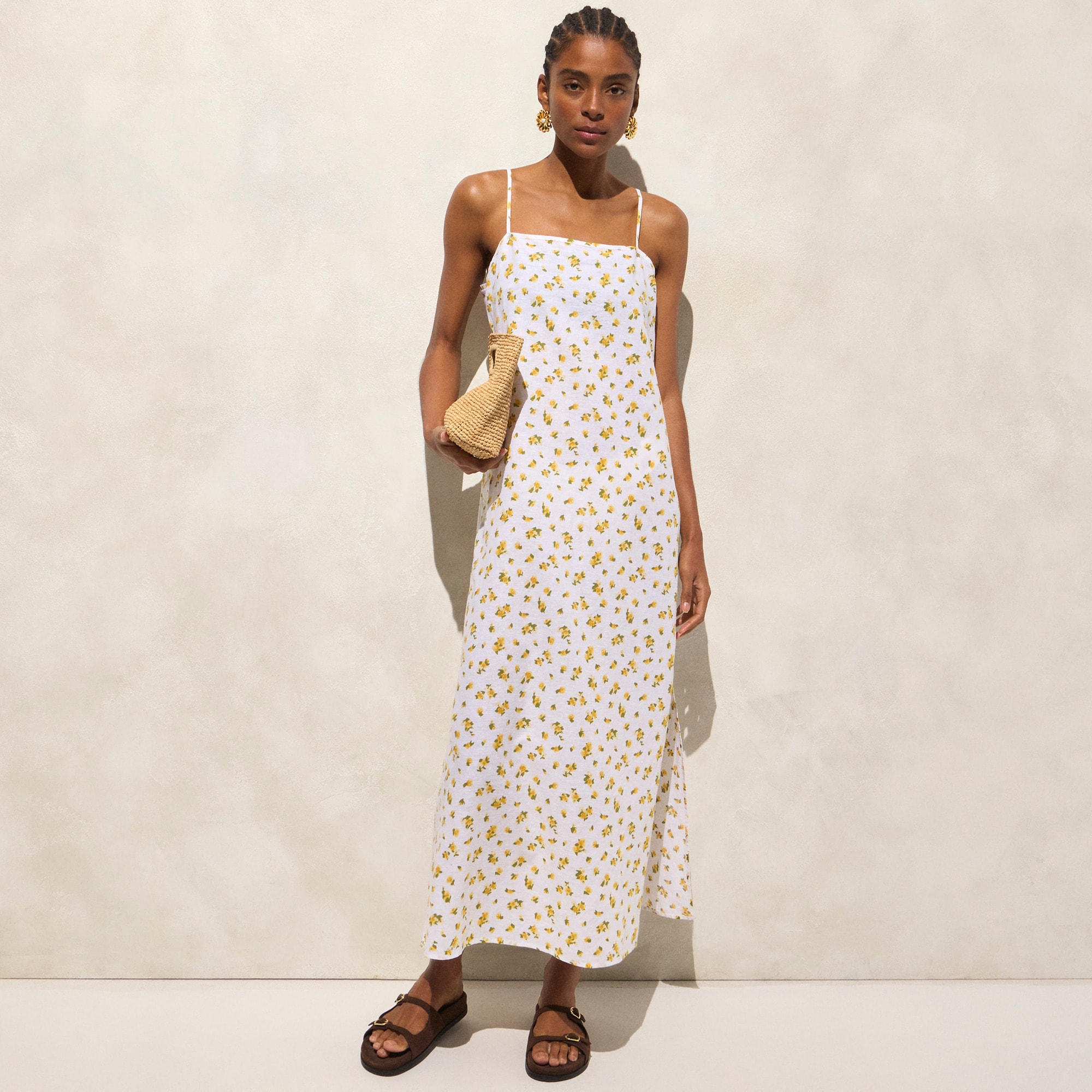 Linen-cotton blend tie-back midi dress