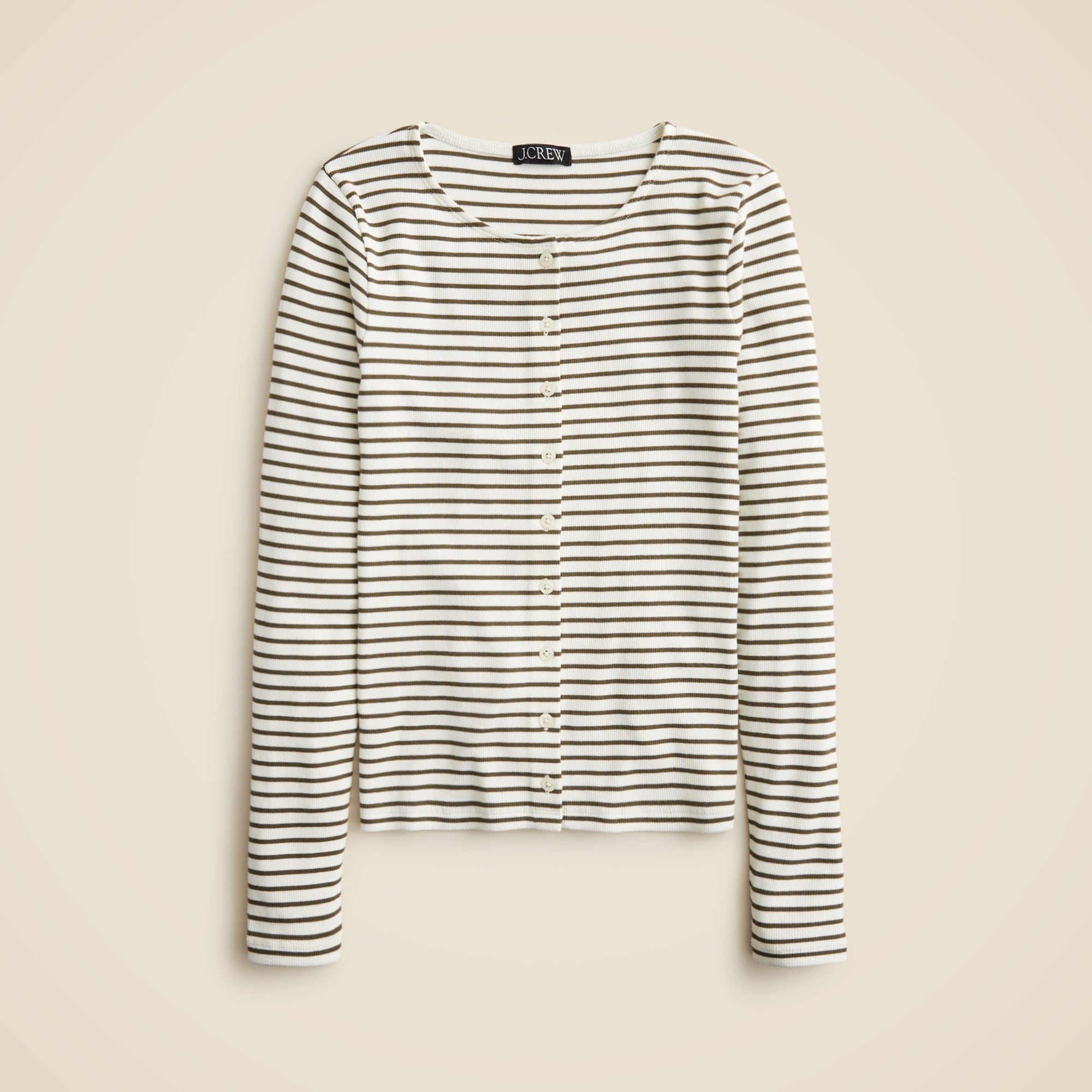 Fine rib knit cardigan in stripe