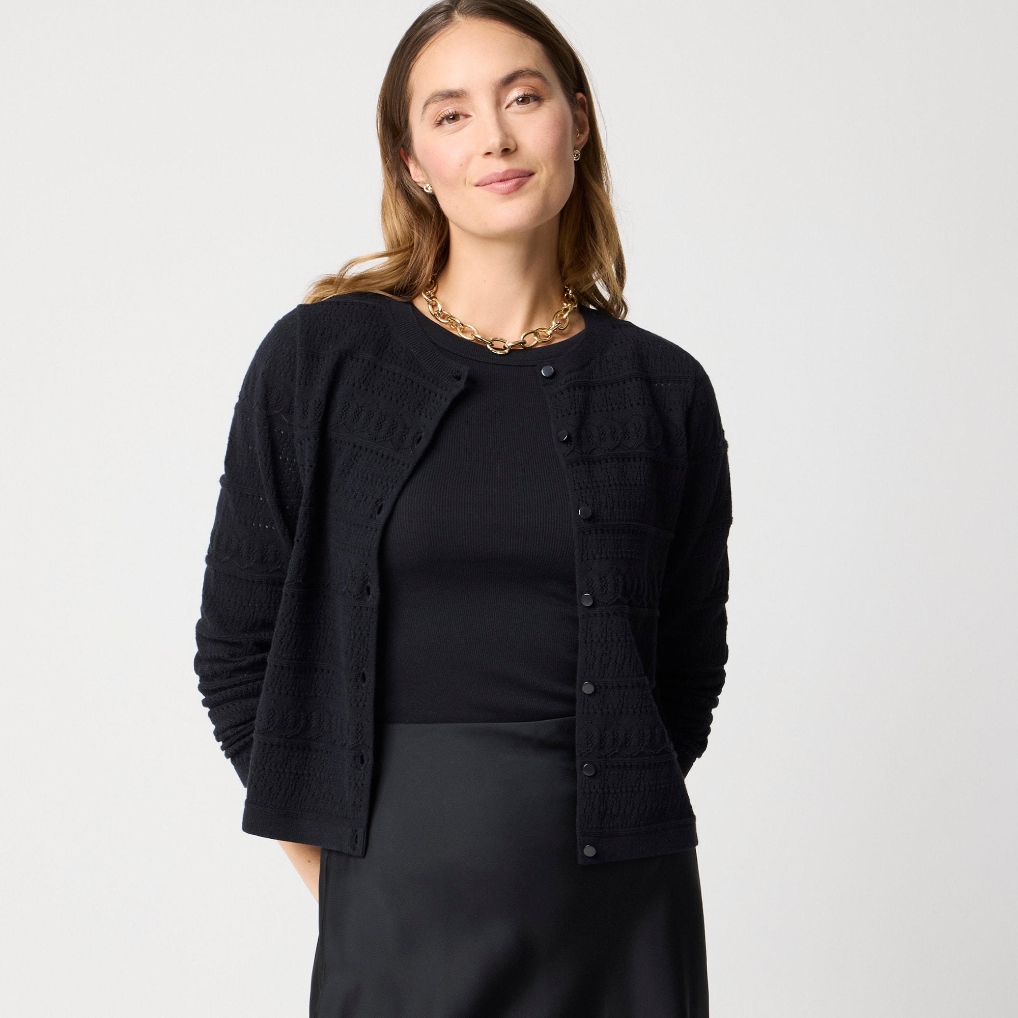 womens Pointelle cardigan sweater