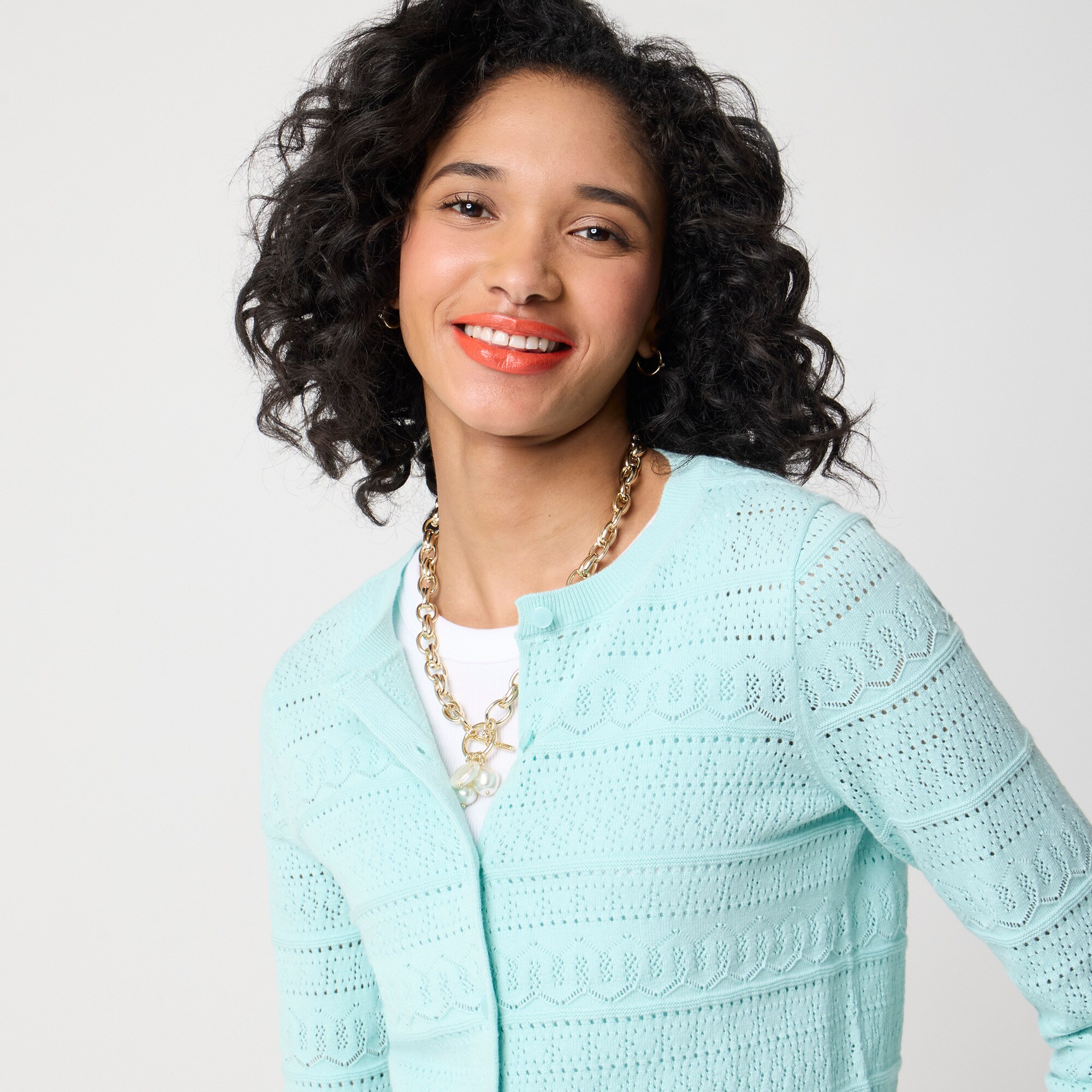 Pointelle cardigan sweater