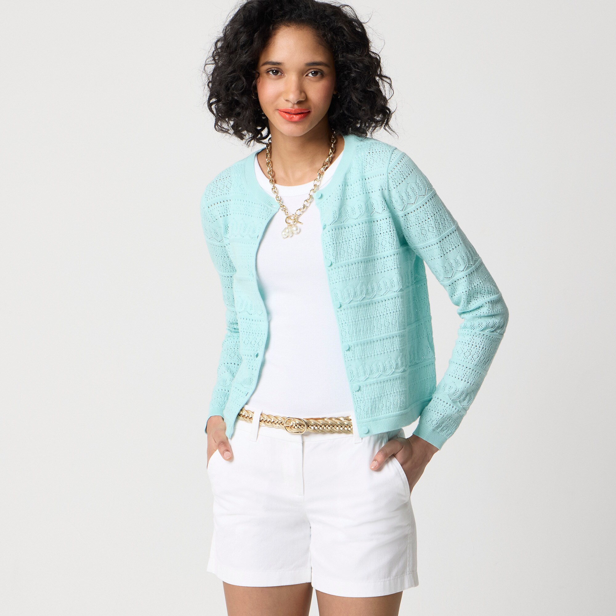 womens Pointelle cardigan sweater