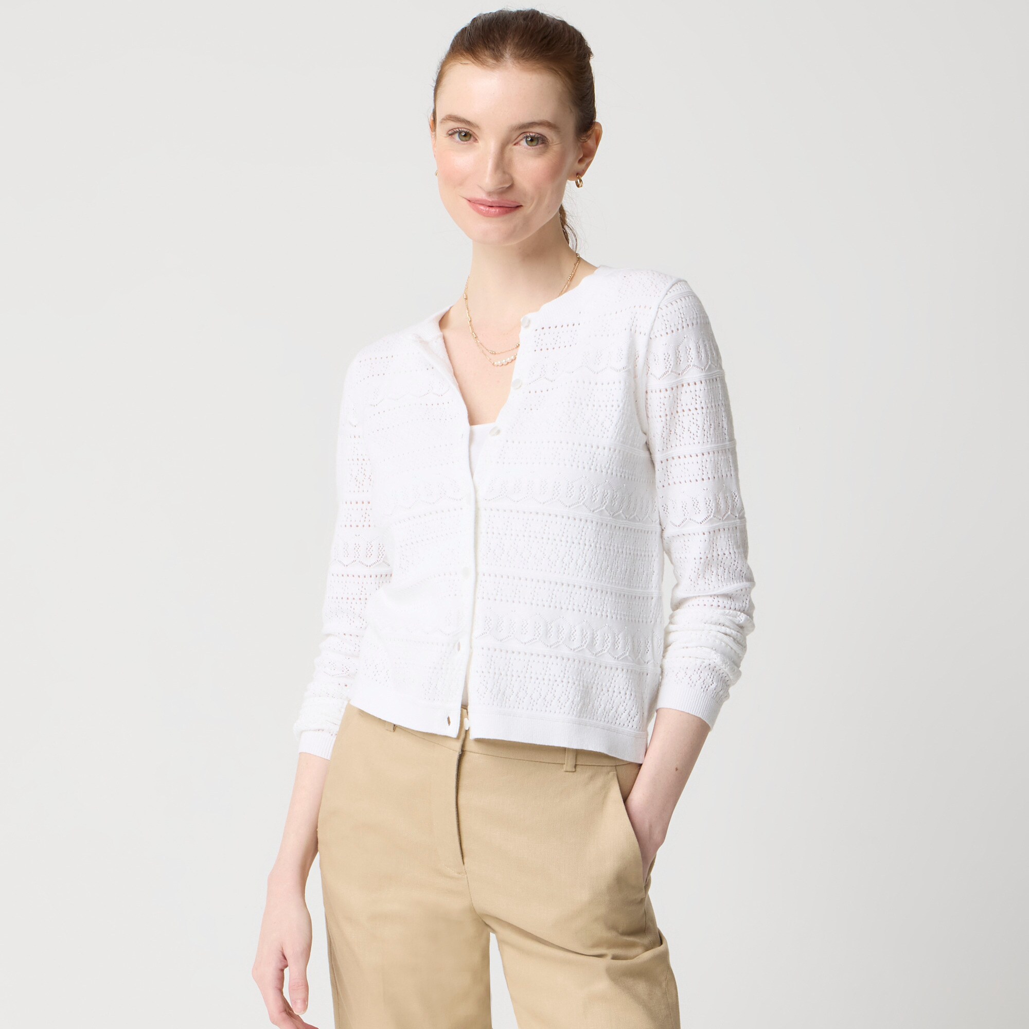 womens Pointelle cardigan sweater