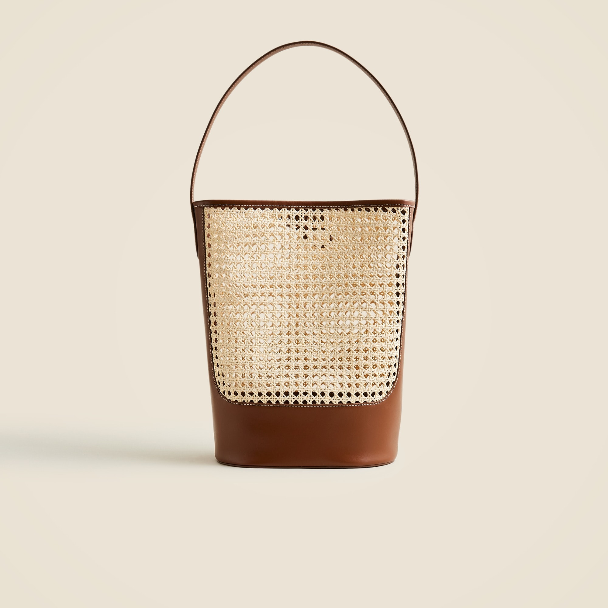 womens Berkeley bucket bag in faux raffia and leather