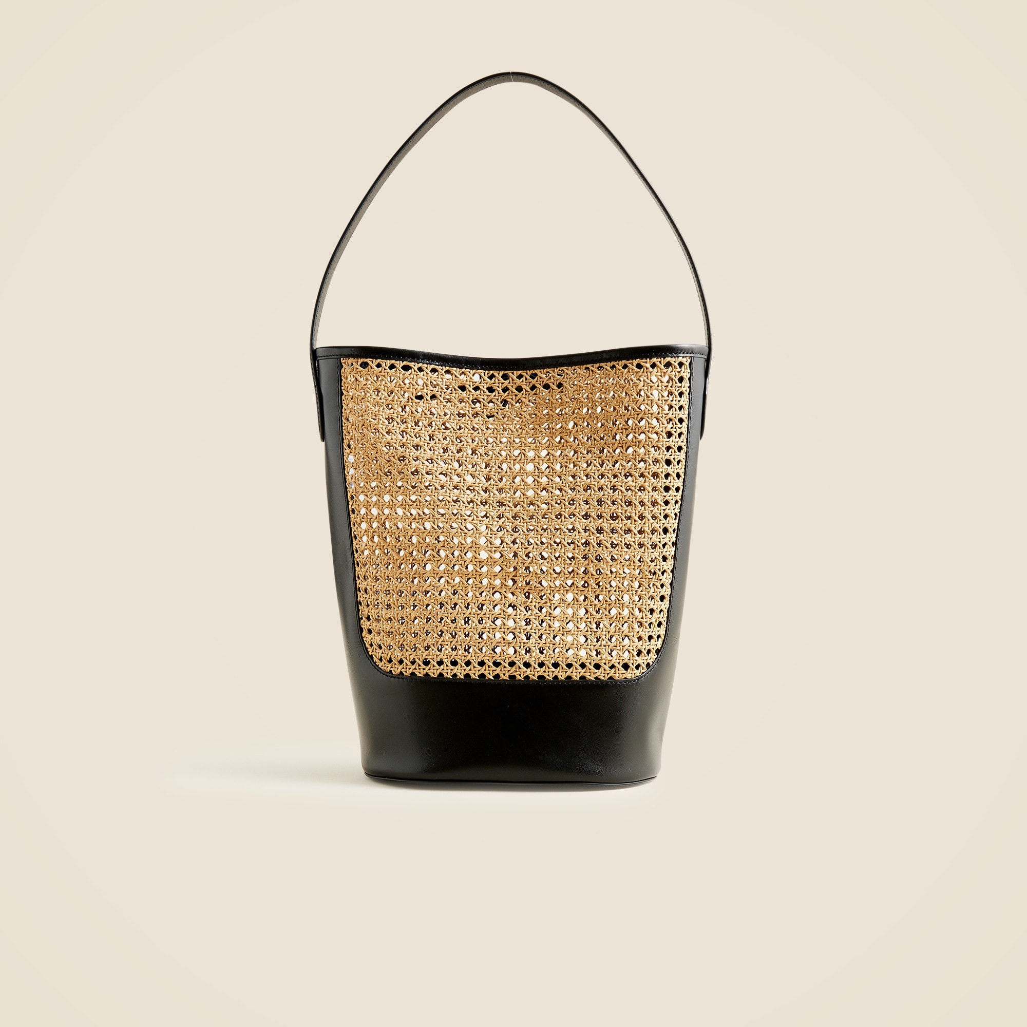 womens Berkeley bucket bag in faux raffia and leather