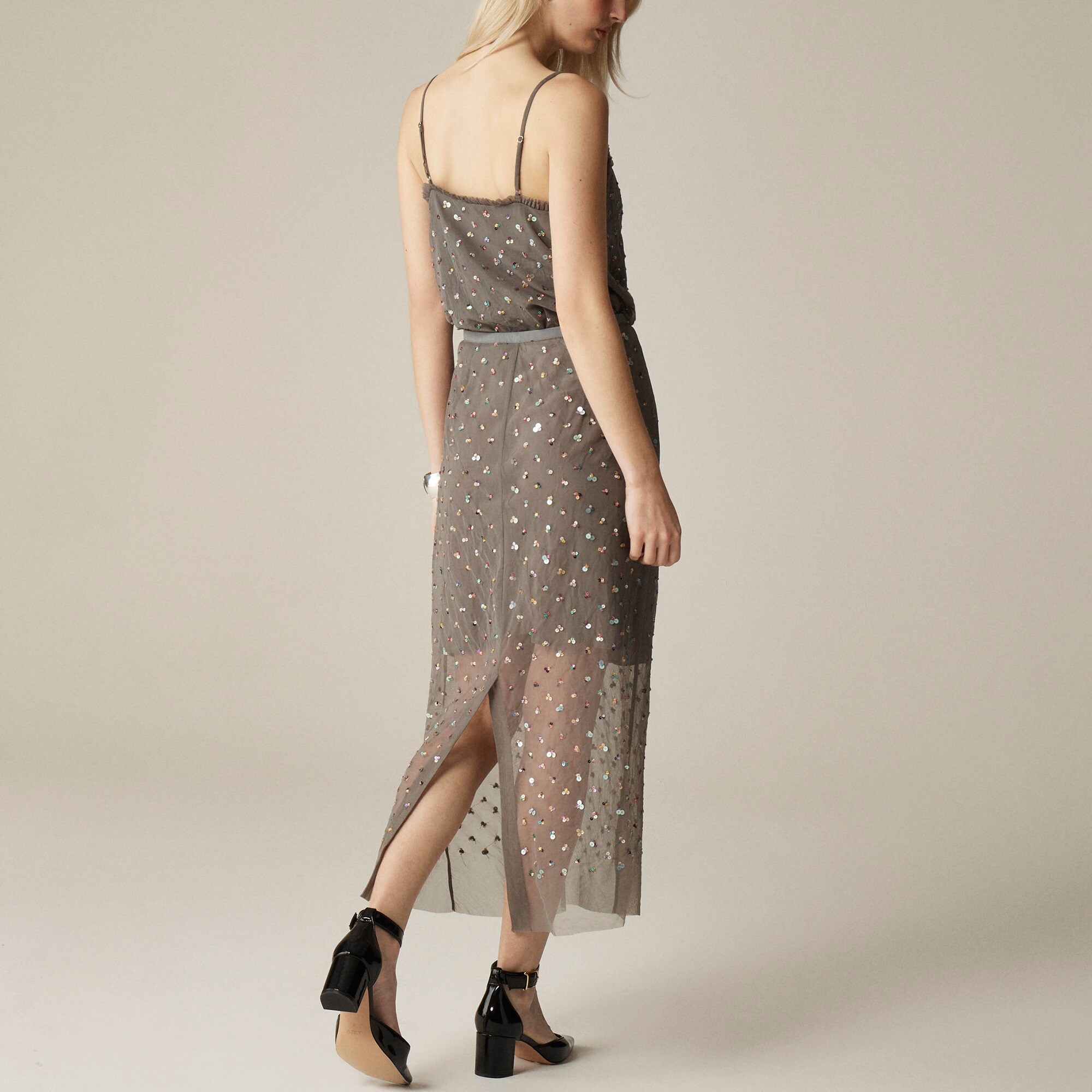 Collection new Gwyneth layered slip skirt in sequin mesh