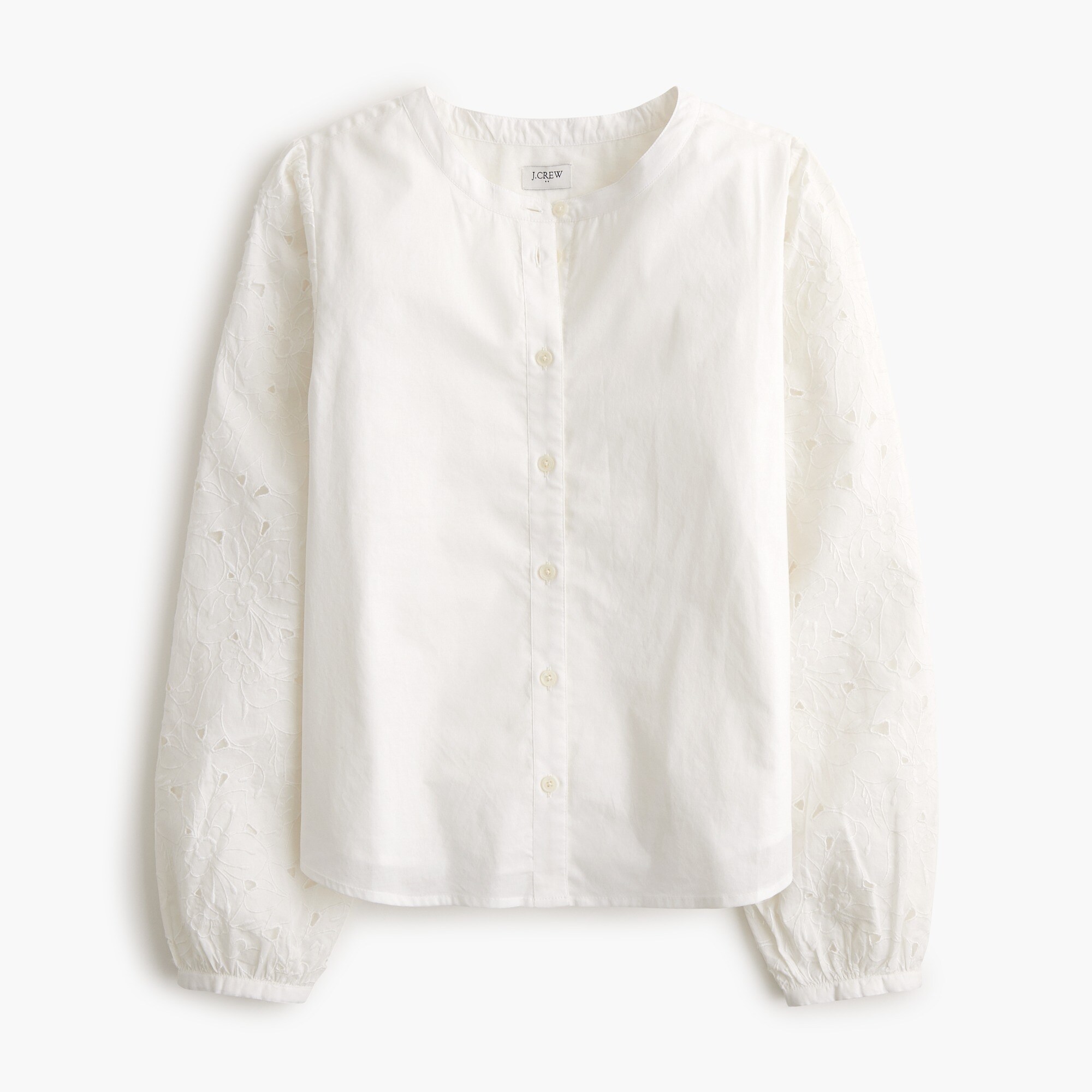 eyelet-sleeve button-front top for women