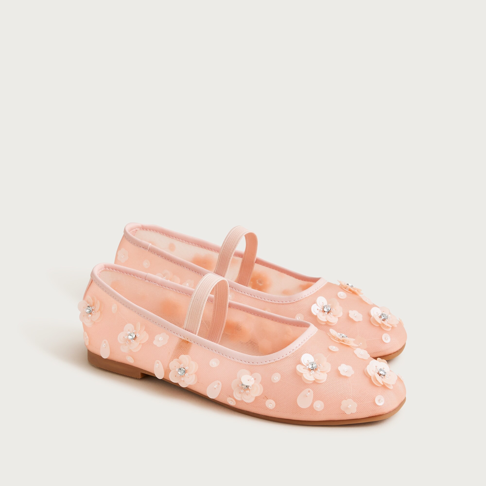 Girls' flower-embellished ballet flats in mesh