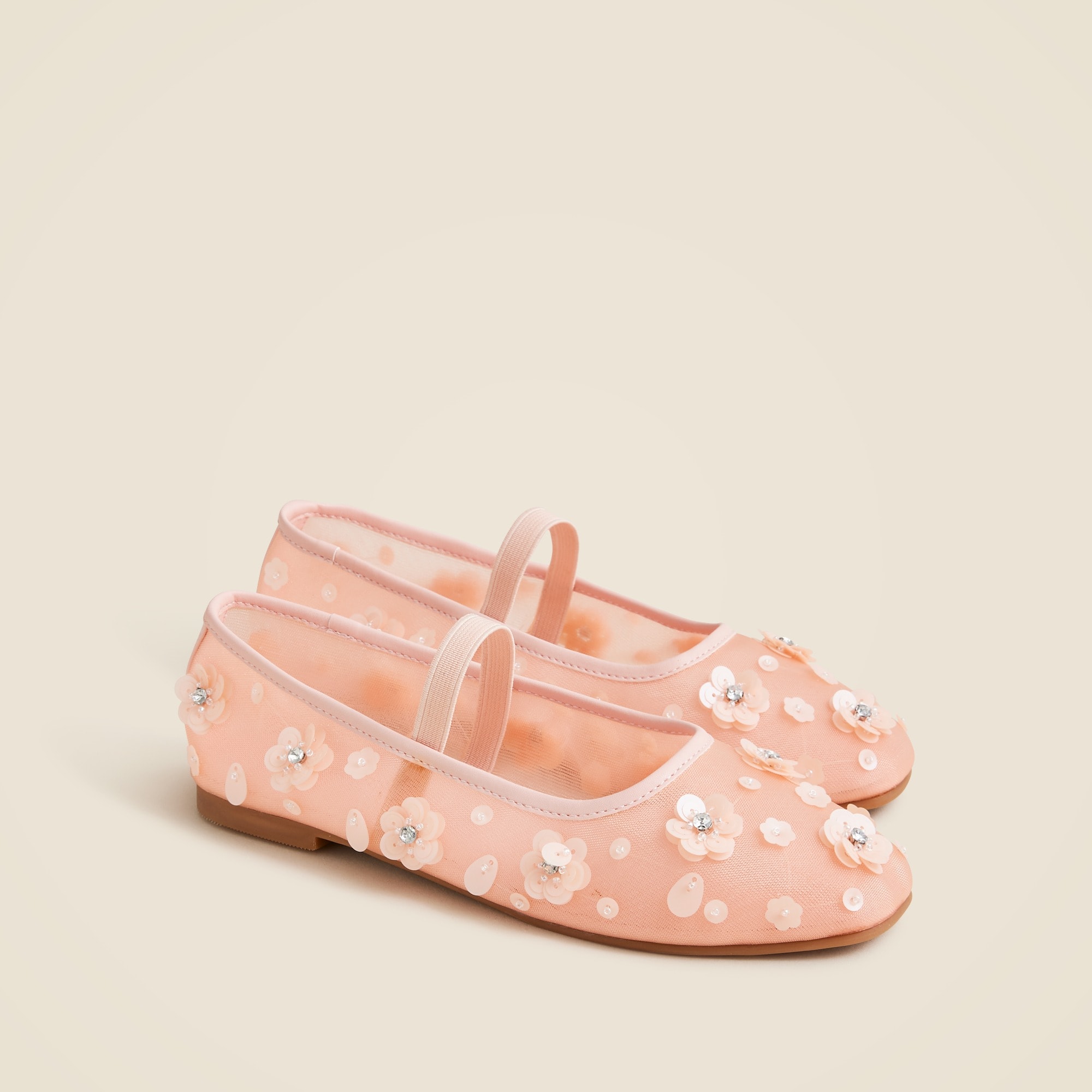 girls Girls' flower-embellished ballet flats in mesh