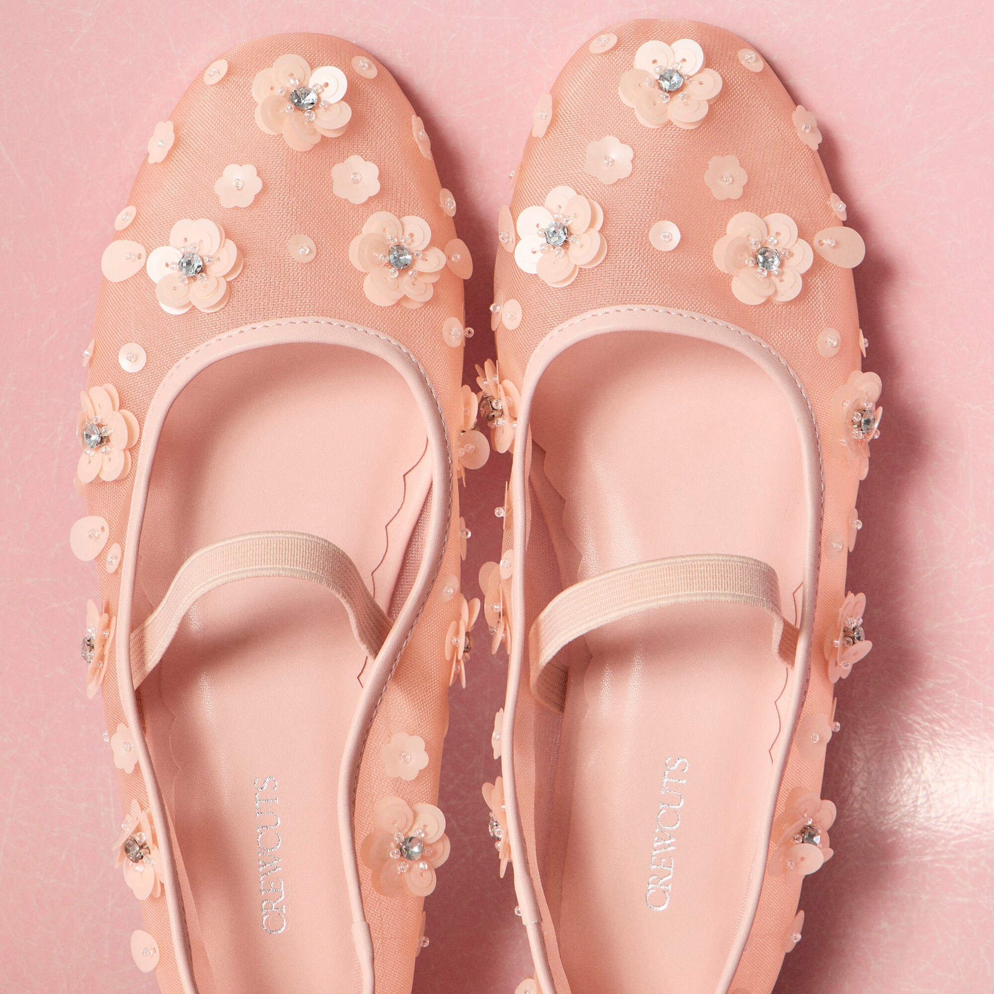Girls' flower-embellished ballet flats in mesh