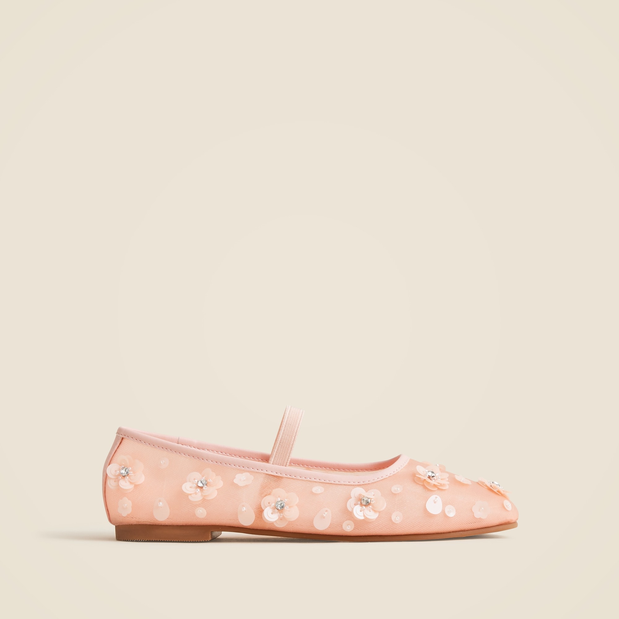 Girls' flower-embellished ballet flats in mesh